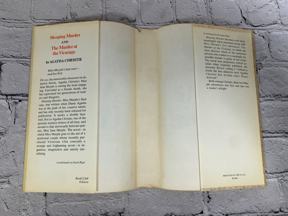 Sleeping Murder & The Murder at the Vicarage by Agatha Christie, 1976 Dodd, Mead hardcover - dust jacket flaps