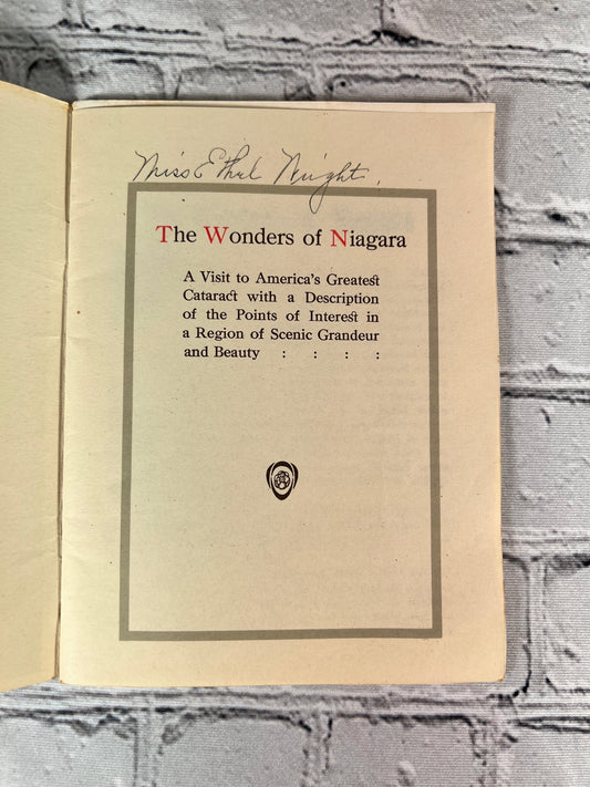 The Wonders of Niagara, Scenic and Industrial, Shredded Wheat Company booklet - title page with previous owner's name