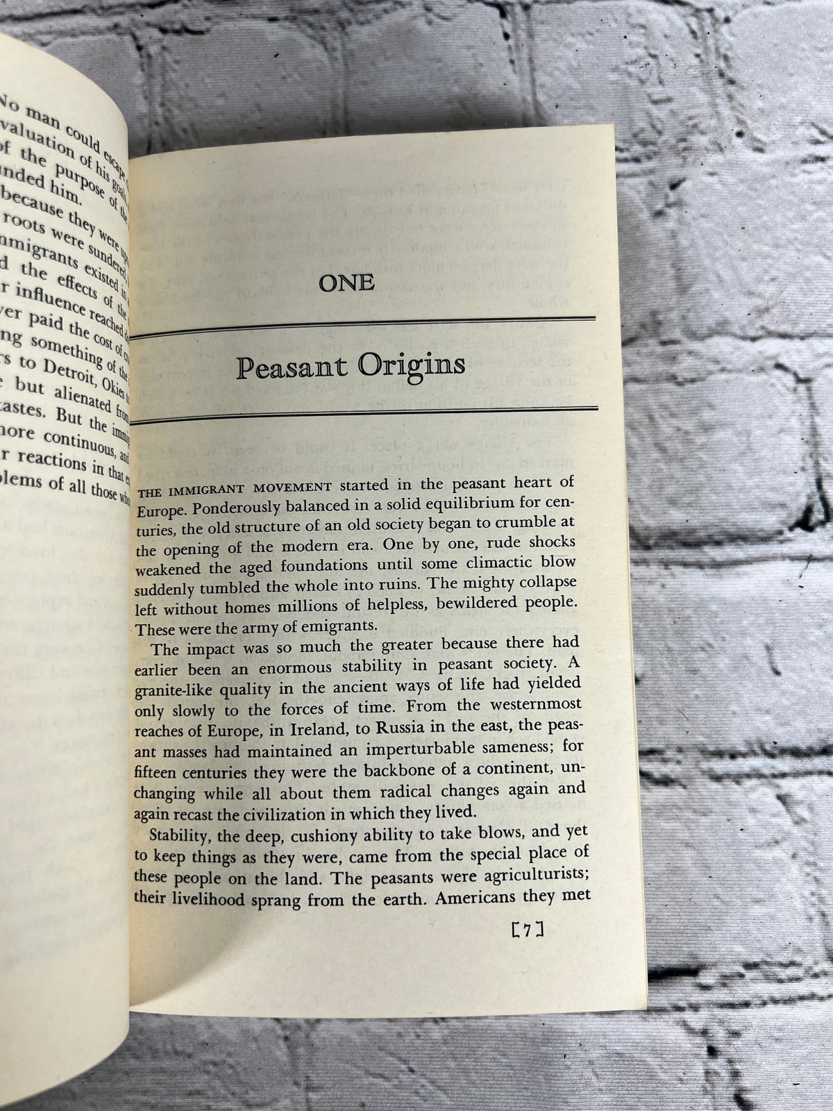 The Uprooted by Oscar Handlin, 1973 Little, Brown paperback - opening of chapter one