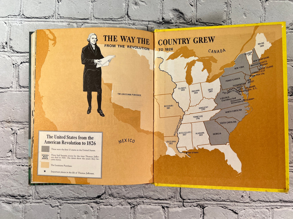 Meet Thomas Jefferson by Marvin Barrett, 1967 Random House Step-Up Books Book Club Edition hardcover - rear endpaper map
