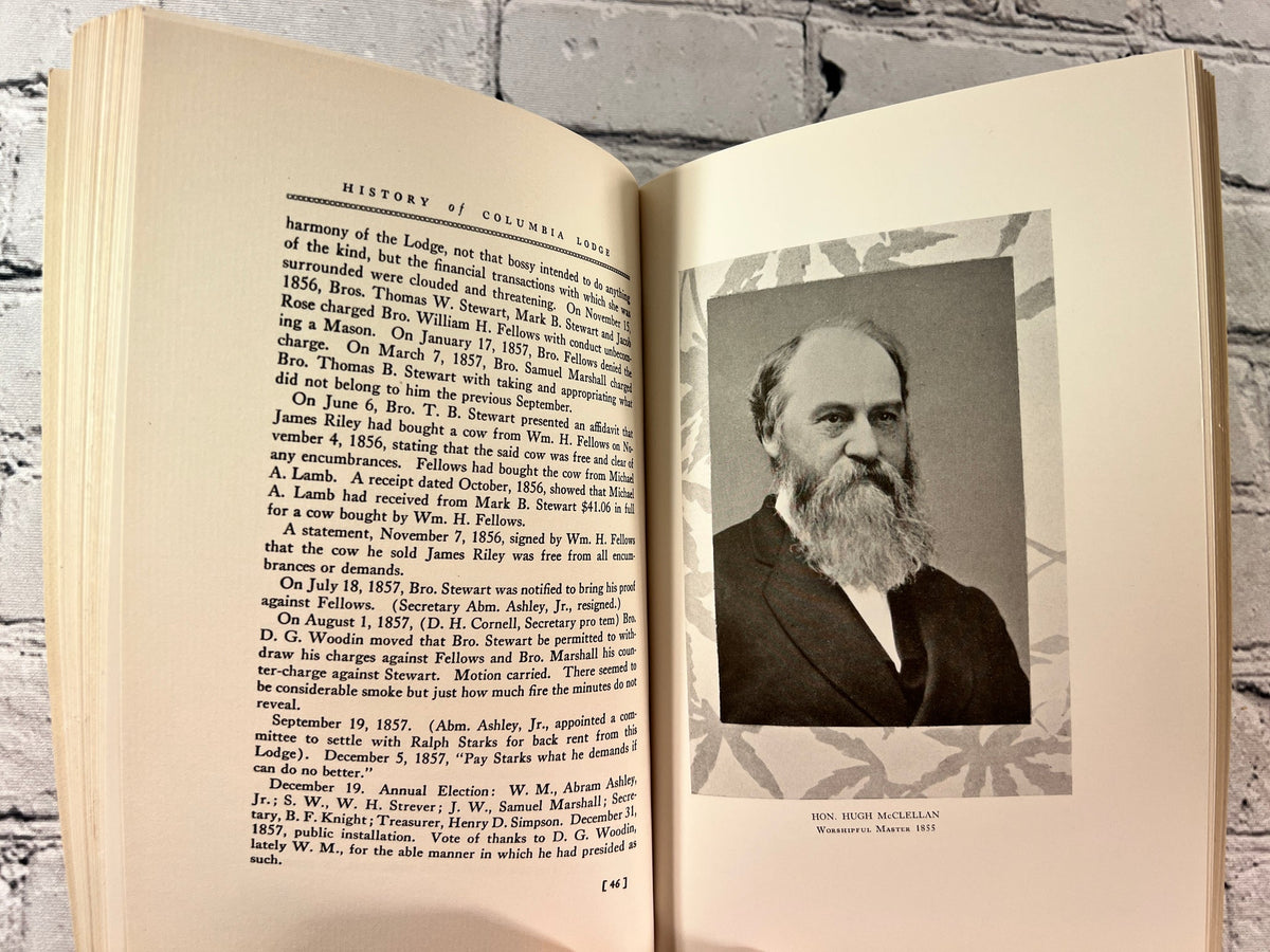 History of Columbia Lodge No. 98, F. & A.M. of Chatham, New York, 1932 hardcover - sample text page with portrait plate