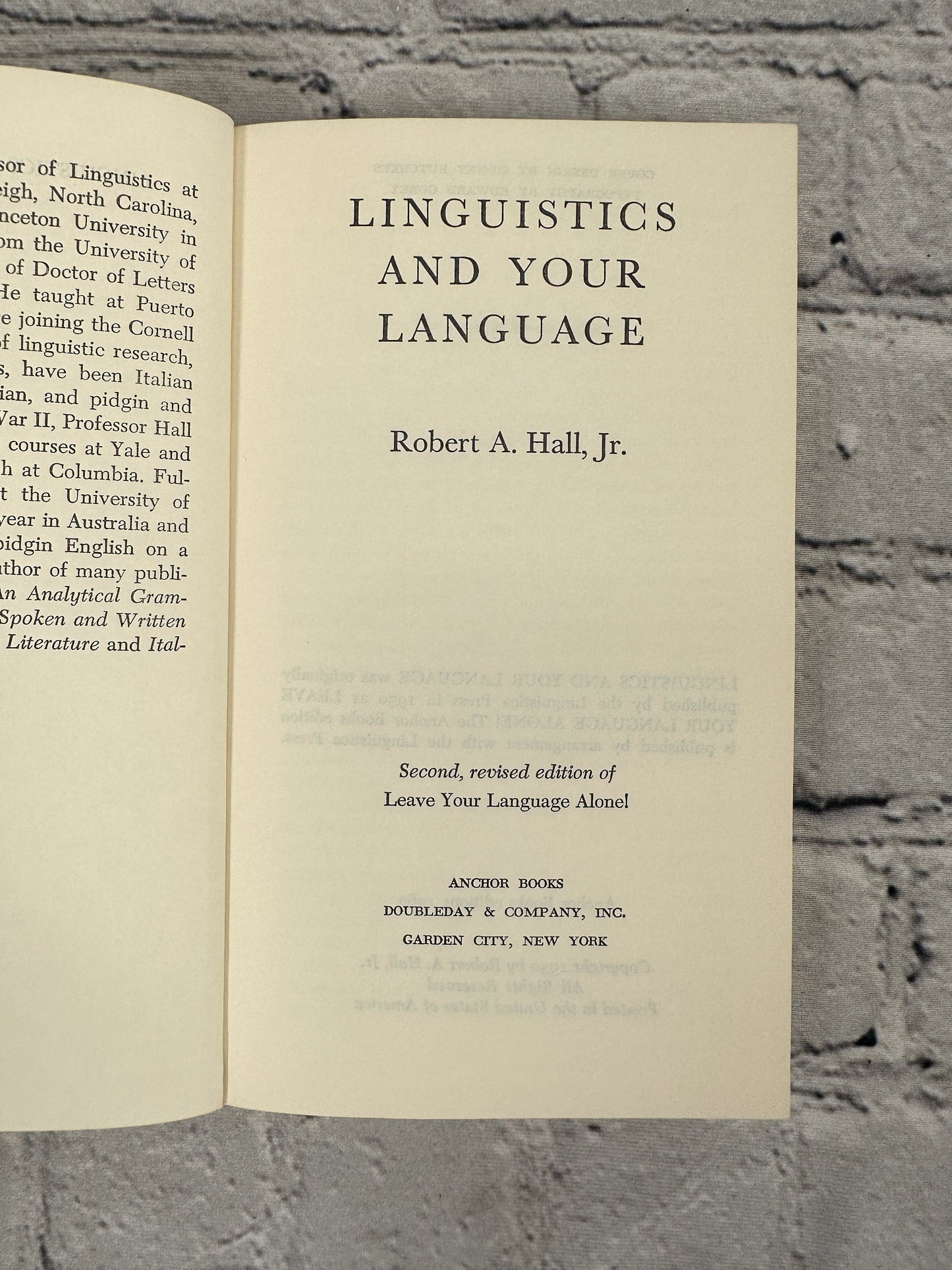 Linguistics And Your Language Robert A Hall Jr [2nd Edition · 1960]