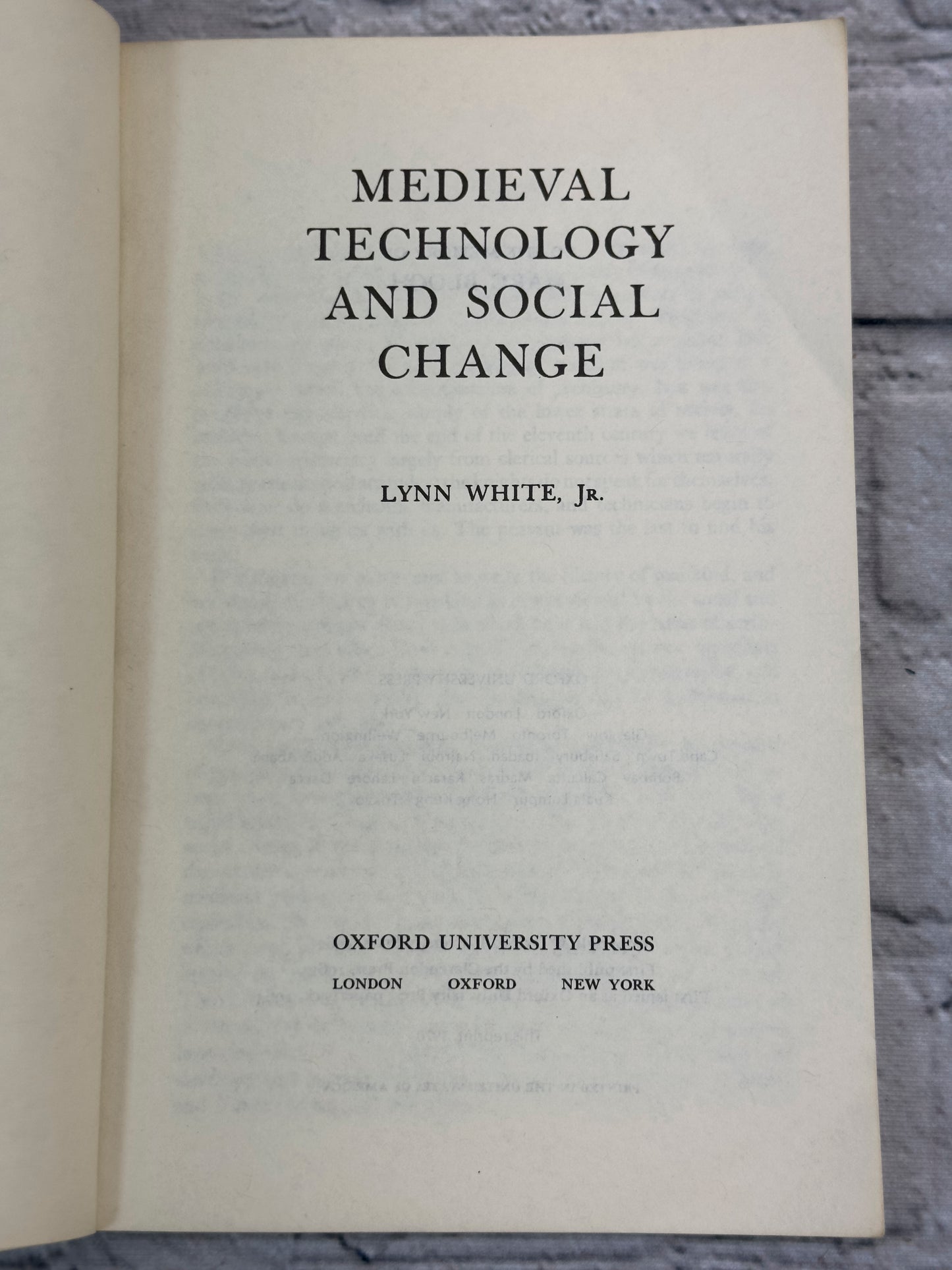 Medieval Technology and Social Change by Lynn White Jr. [1970]