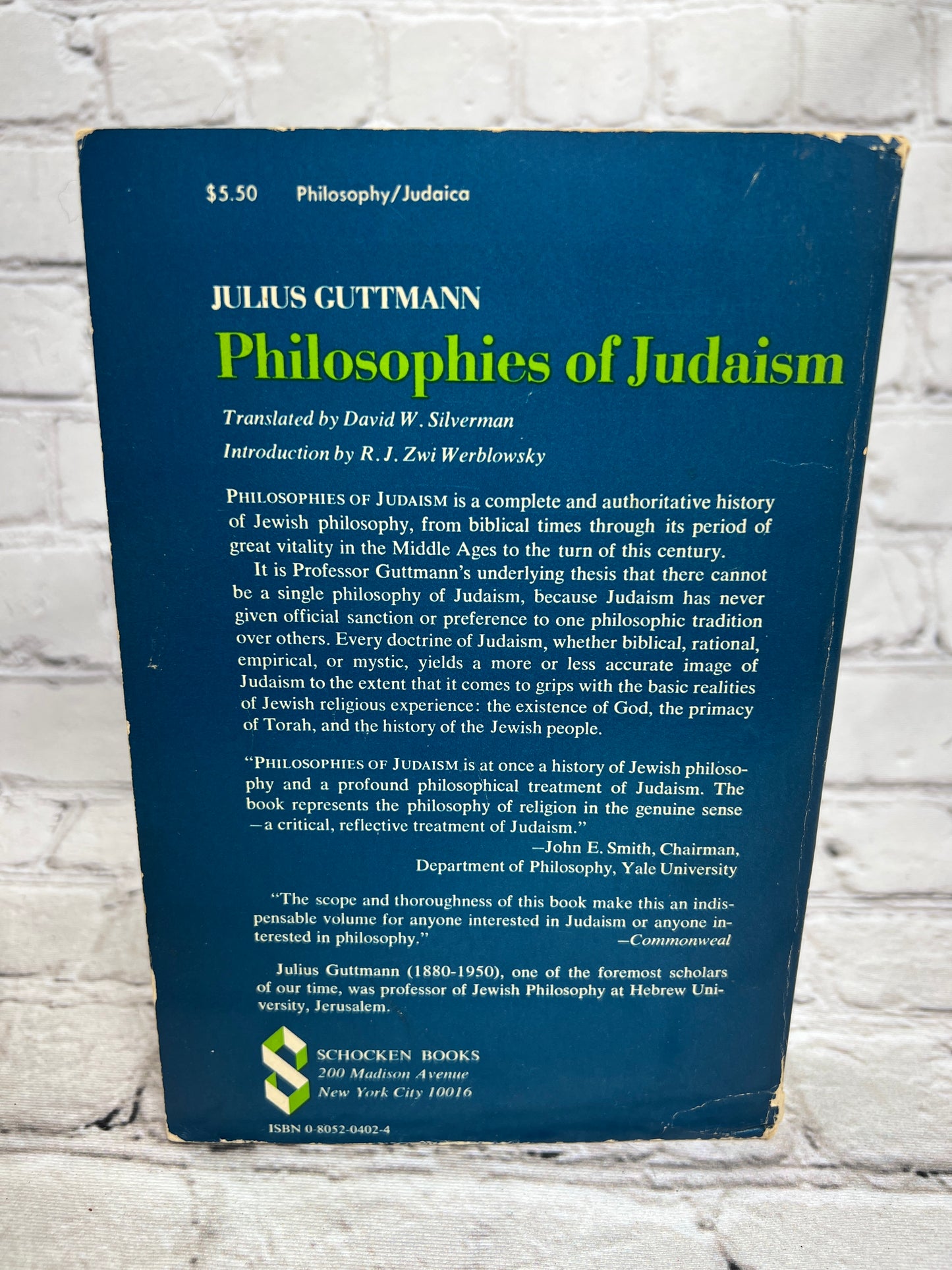 Philosophies of Judaism by Julius Guttmann [1973 · 1st Schocken Edition]