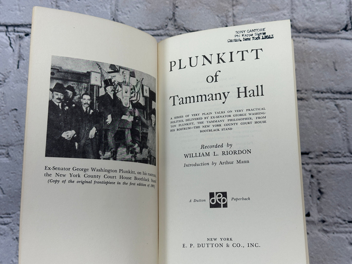 Plunkitt of Tammany Hall by William L. Riordon [1963]