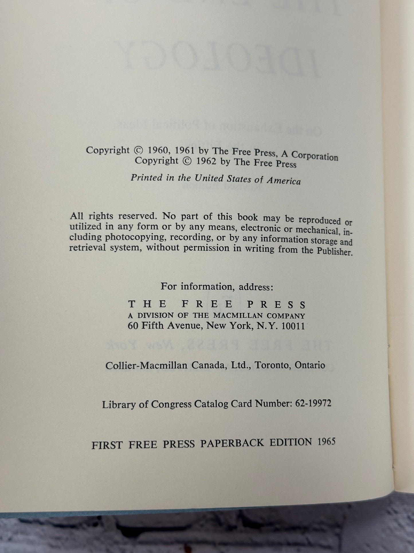 The End of Ideology by Daniel Bell [Revised Edition · 1st Free Press Ed. · 1965]