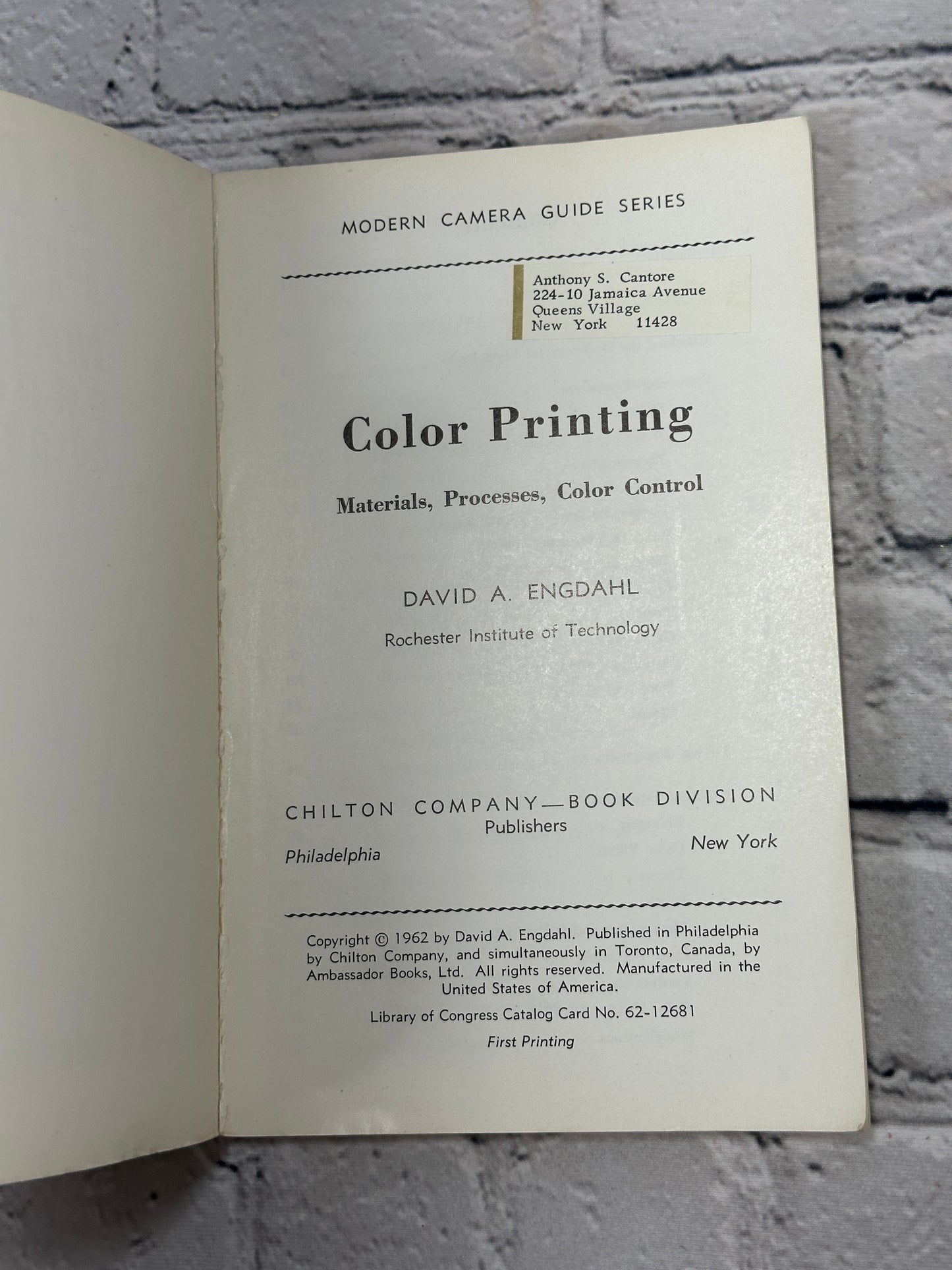 Color Printing Materials Processes Color Control by David Engdahl [1962]