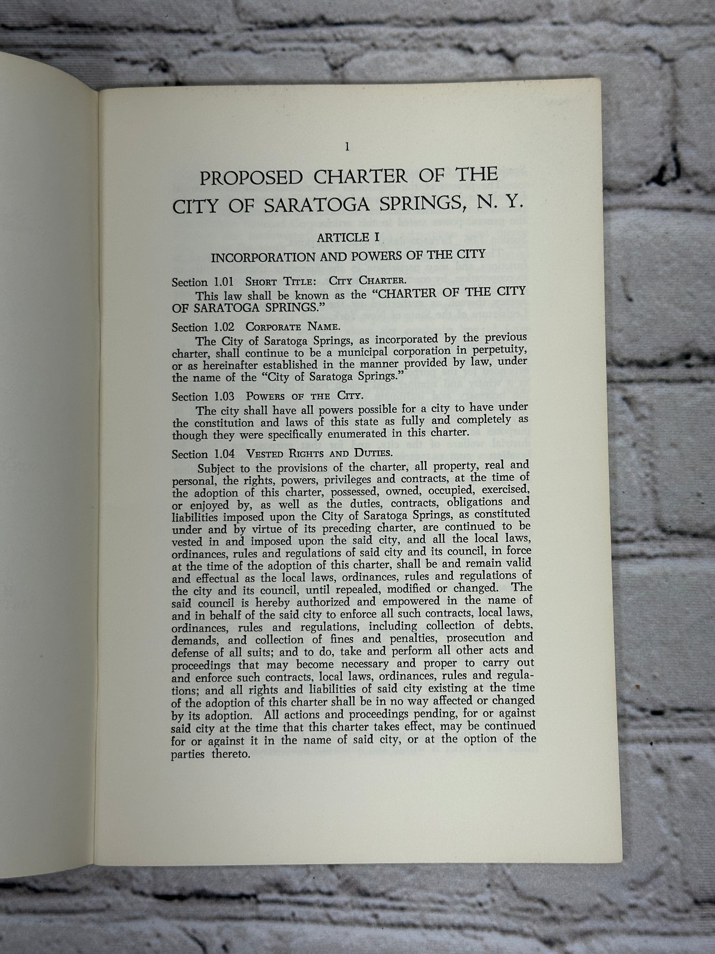 Proposed Charter: Saratoga Springs New York [Special Election ‚ May 21, 1968]