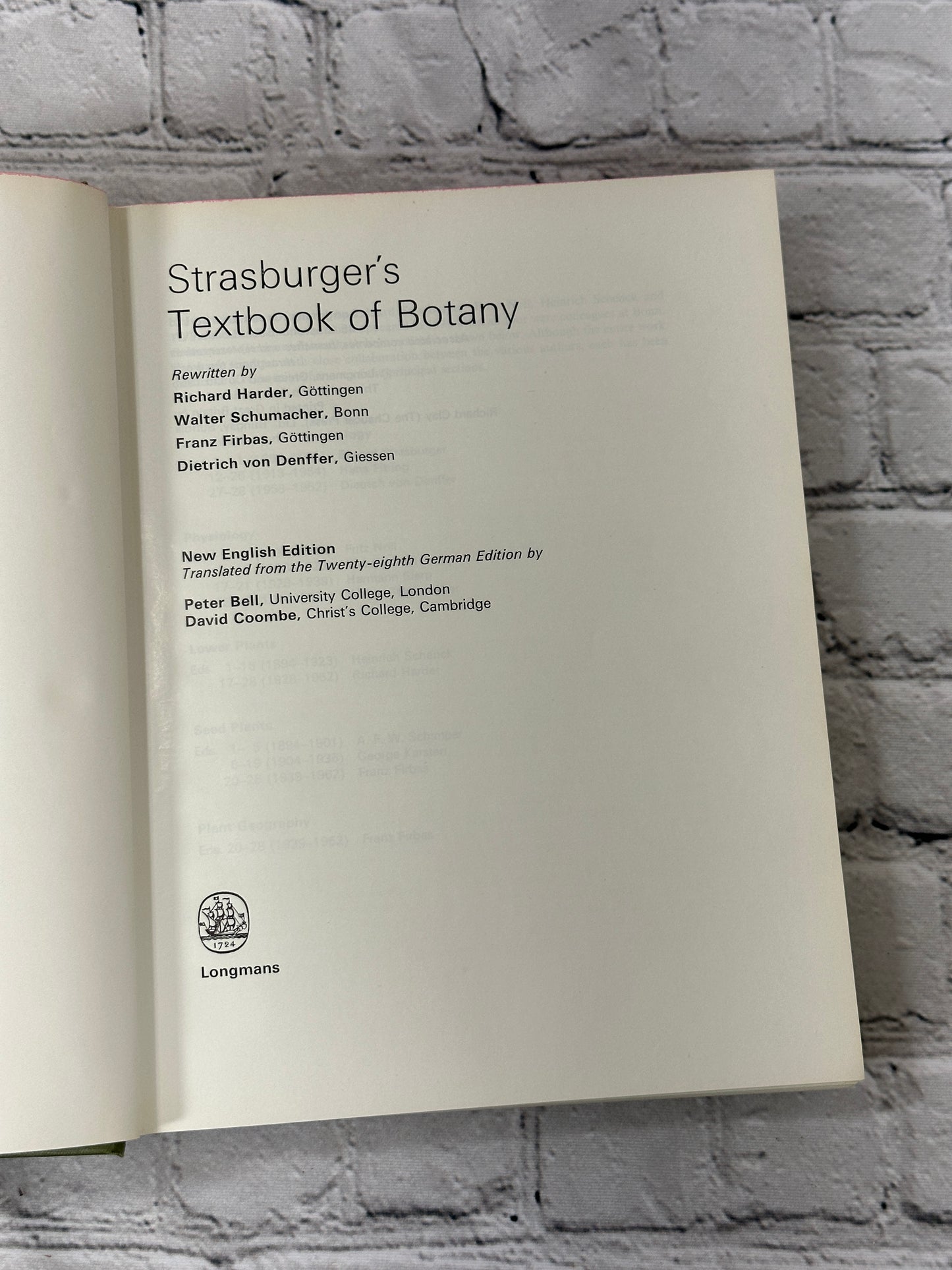 Strasburger's Text-Book of Botany by Harder, Schumacher..[1965]