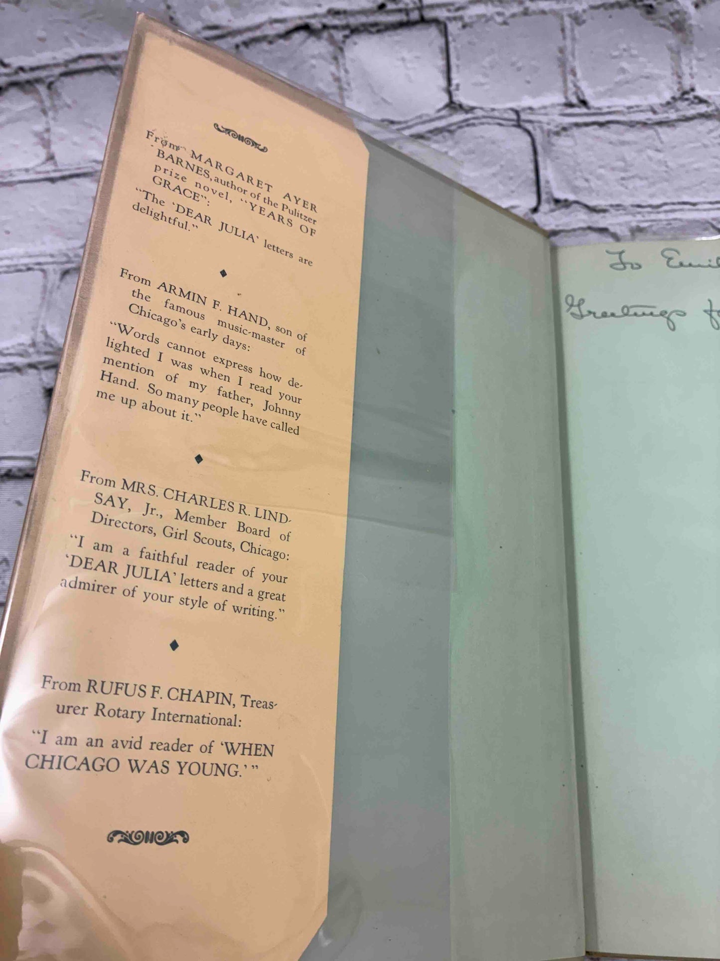 Dear julia: Letters from Martha Freeman Esmond ...When Chicago was Young (Signed)