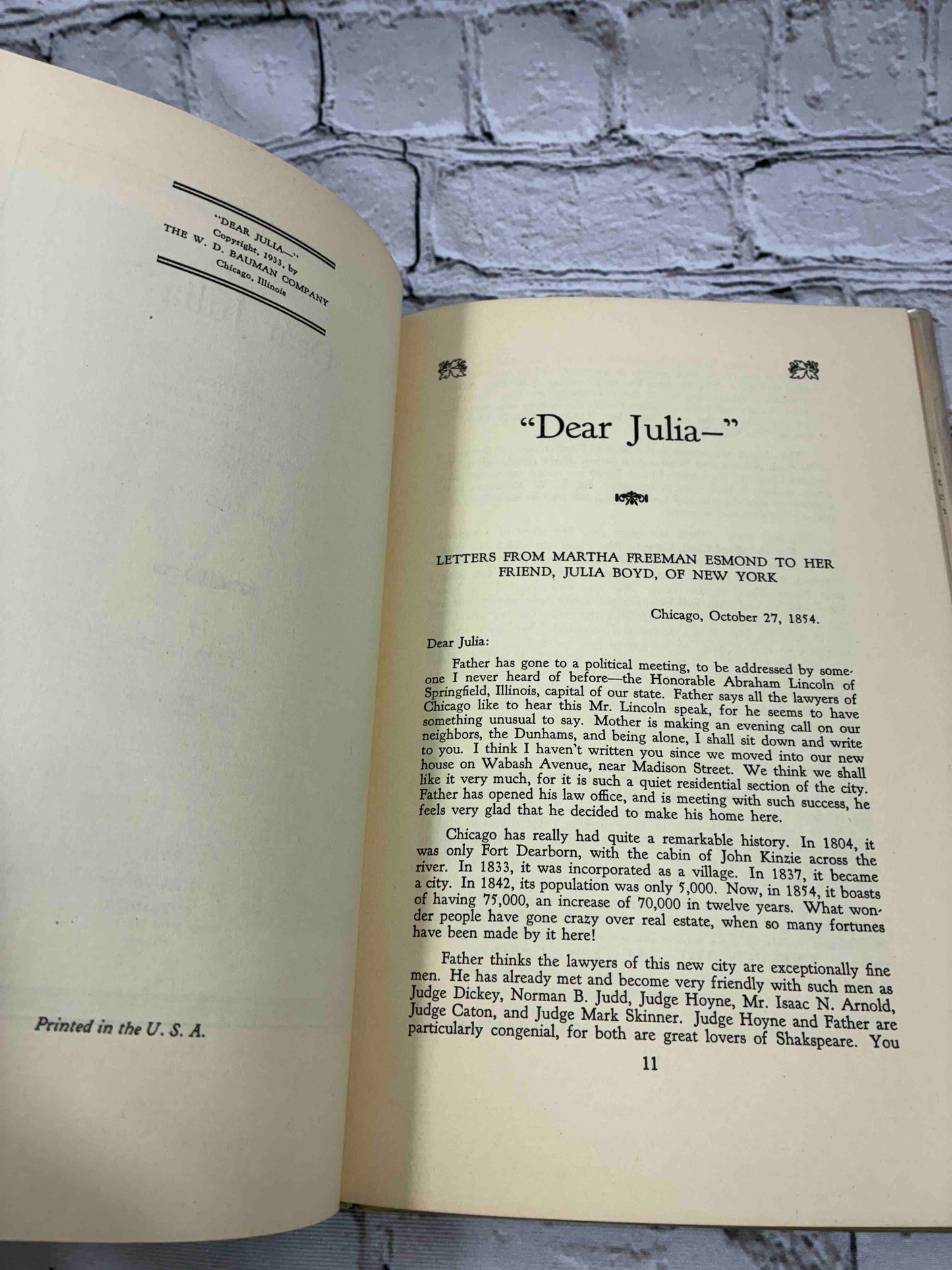 Dear julia: Letters from Martha Freeman Esmond ...When Chicago was Young (Signed)
