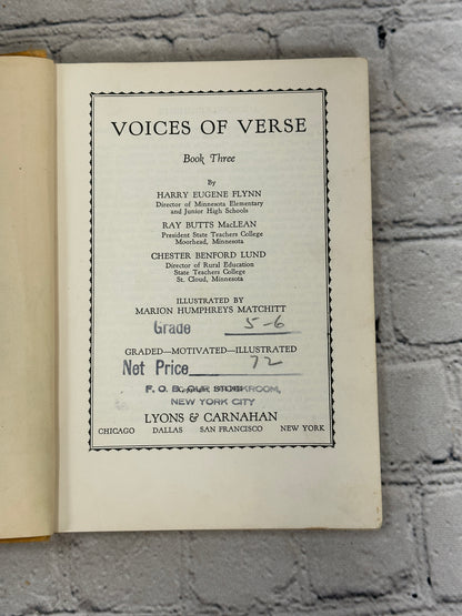 Voices Of Verse Book Three by Flynn Maclean & Lund [1944]