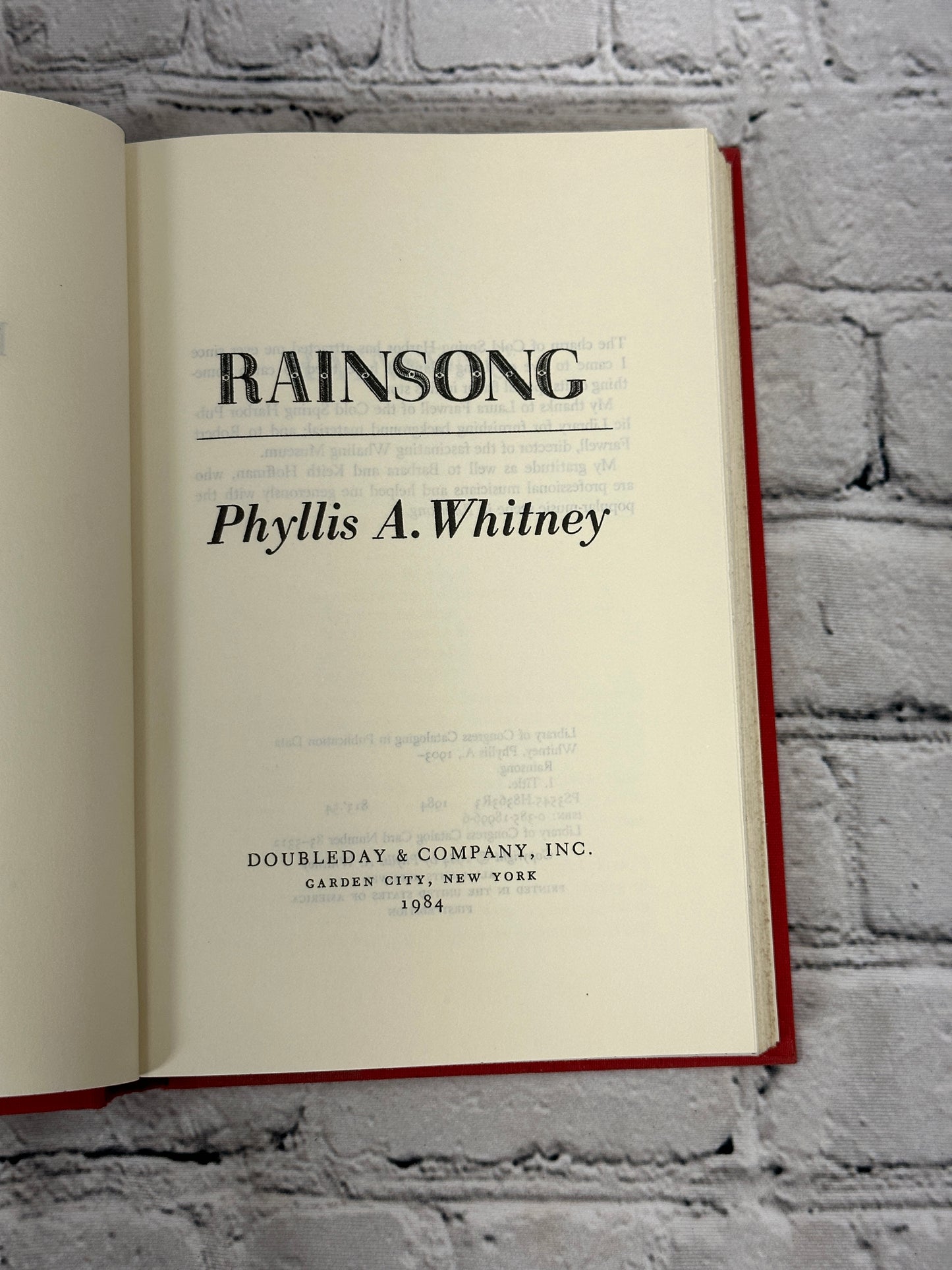 Rainsong By Phyllis Whitney [1984 · First Edition]