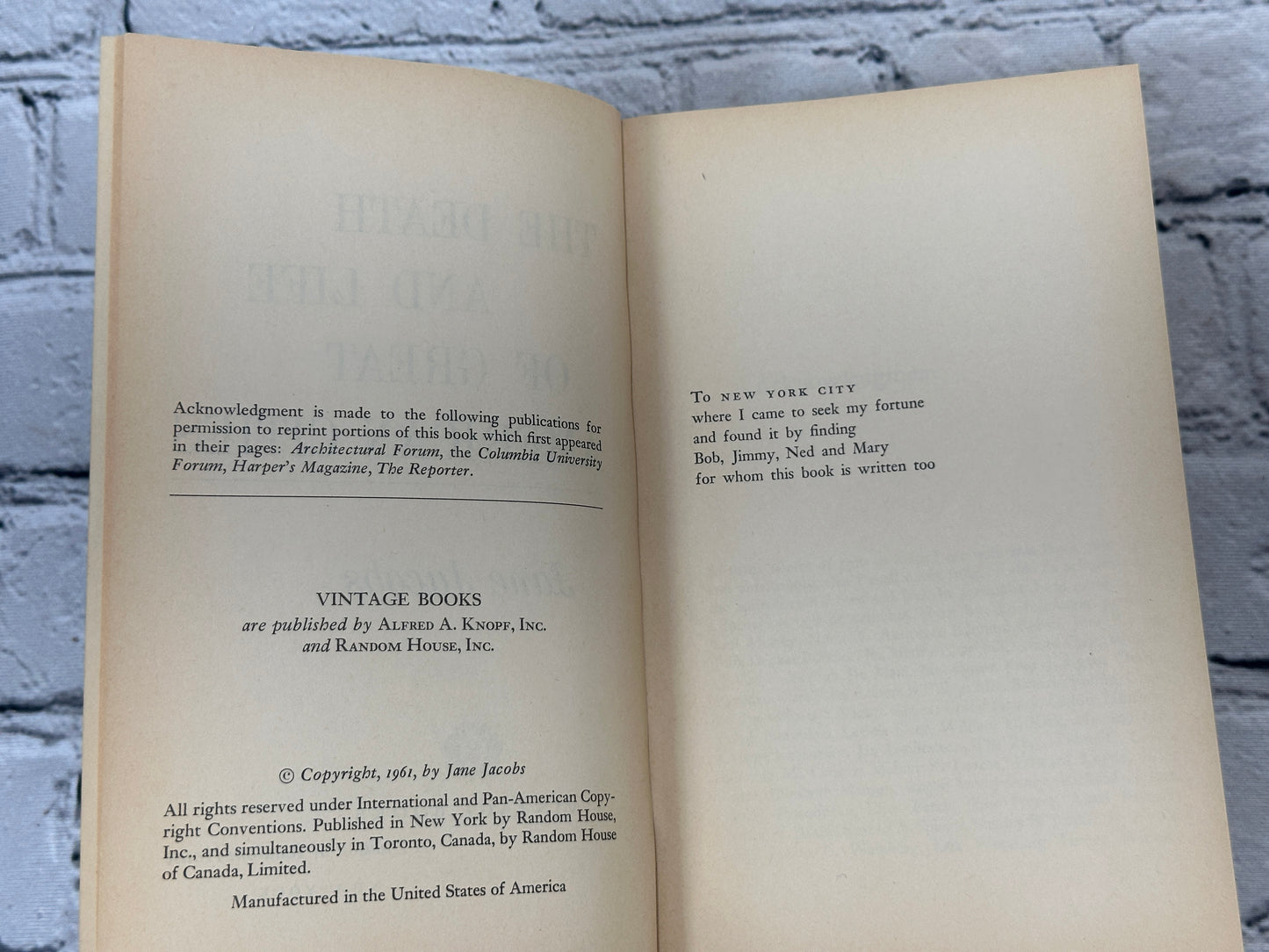 The Death and Life of Great American Cities by Jane Jacobs [Vintage Book · 1961]