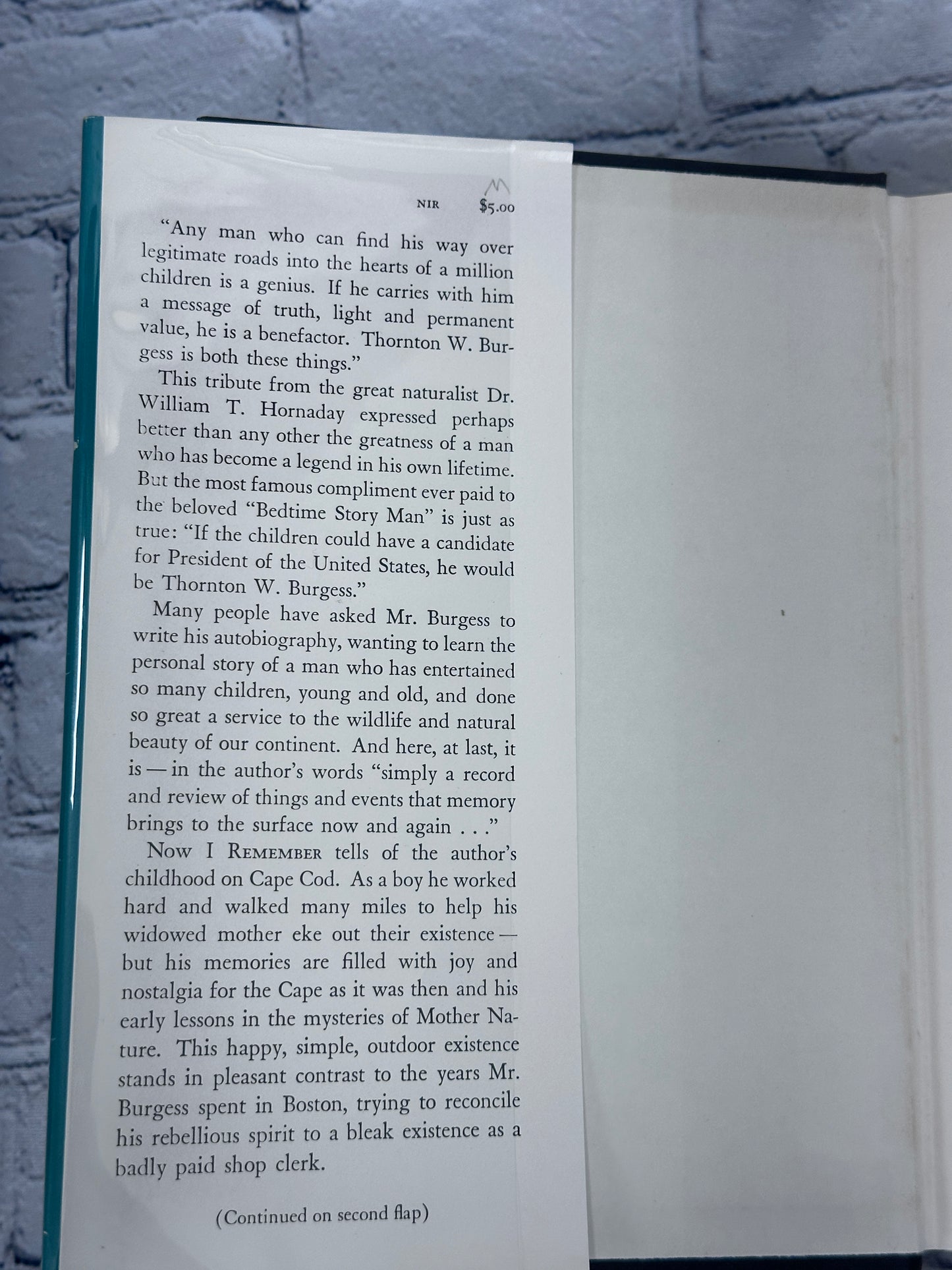 Now I Remember The Autobiography of Thornton Burgess [Signed · 1st Ed. · 1960]