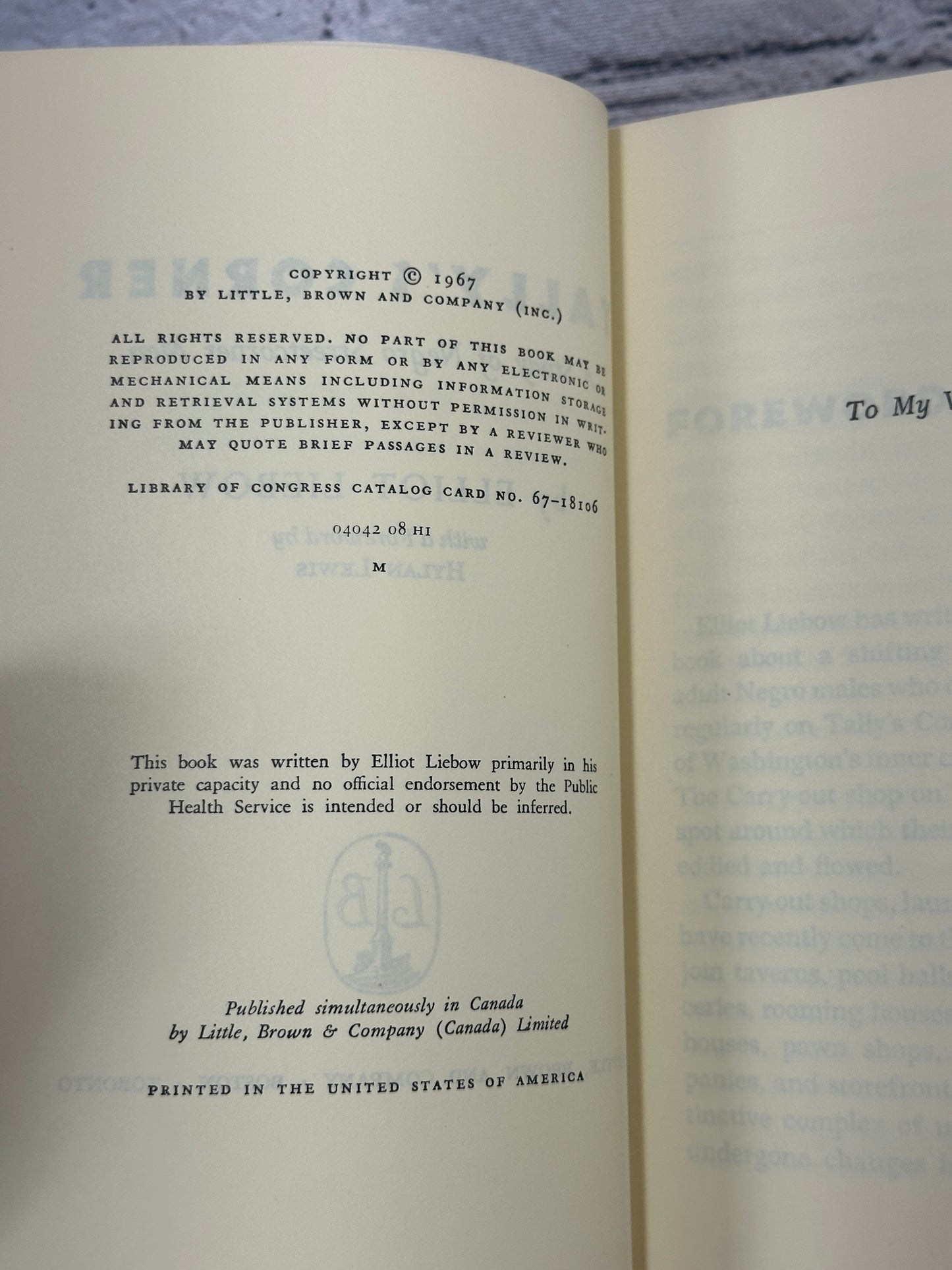 Tally's Corner: A Study of Negro Streetcorner Men by Elliot Liebow [1967]