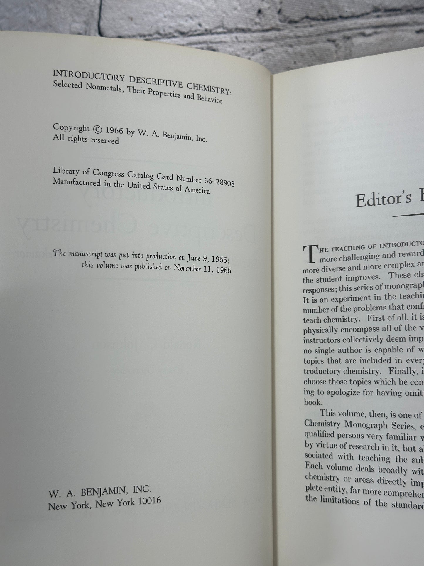 Introductory Descriptive Chemistry by Ronald C. Johnson [1966]