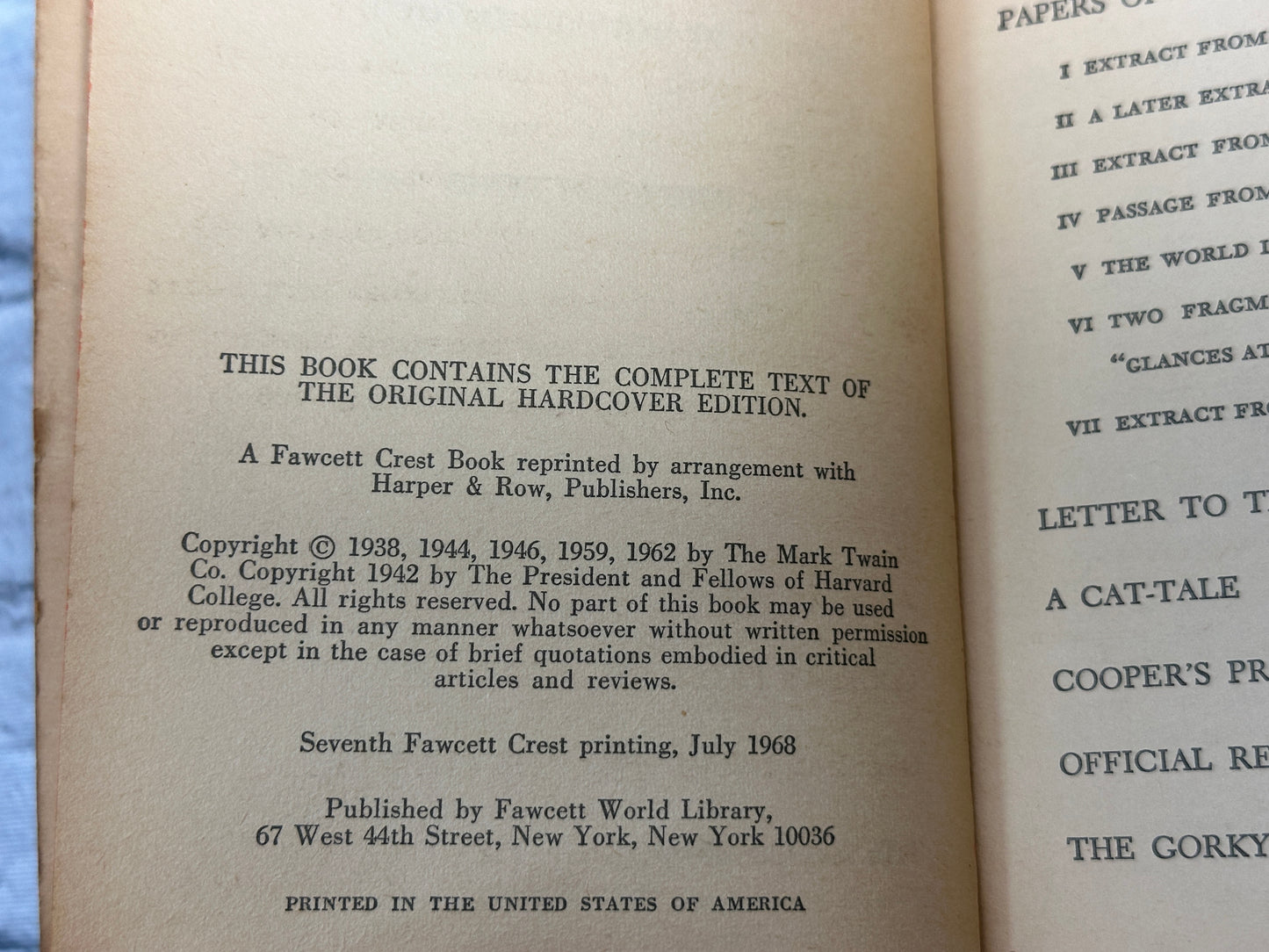 Mark Twain's Letters from the Earth [1968 · Seventh Fawcett Crest Printing]