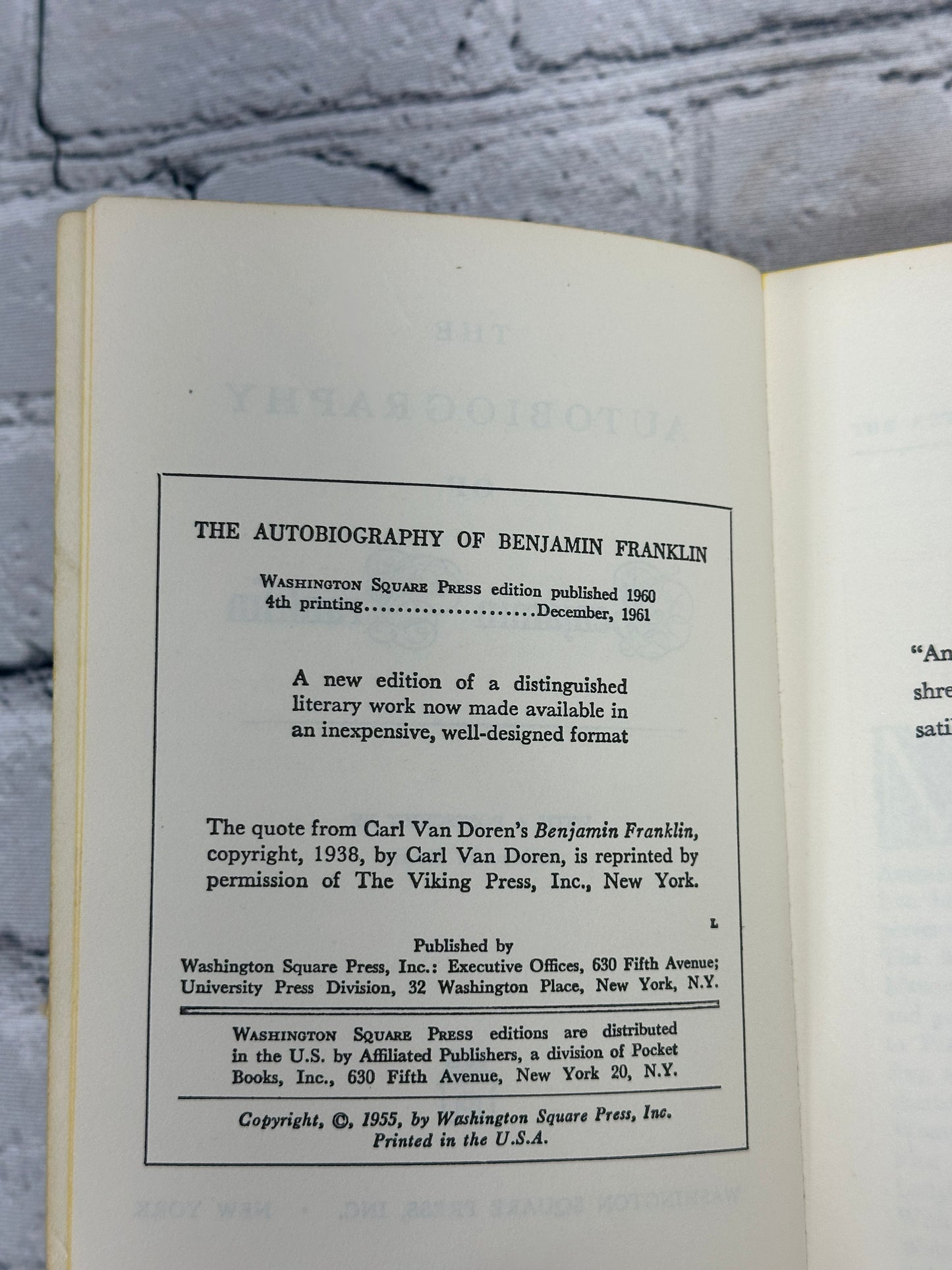 The Autobiography of Benjamin Franklin [Washington Square · 1961]