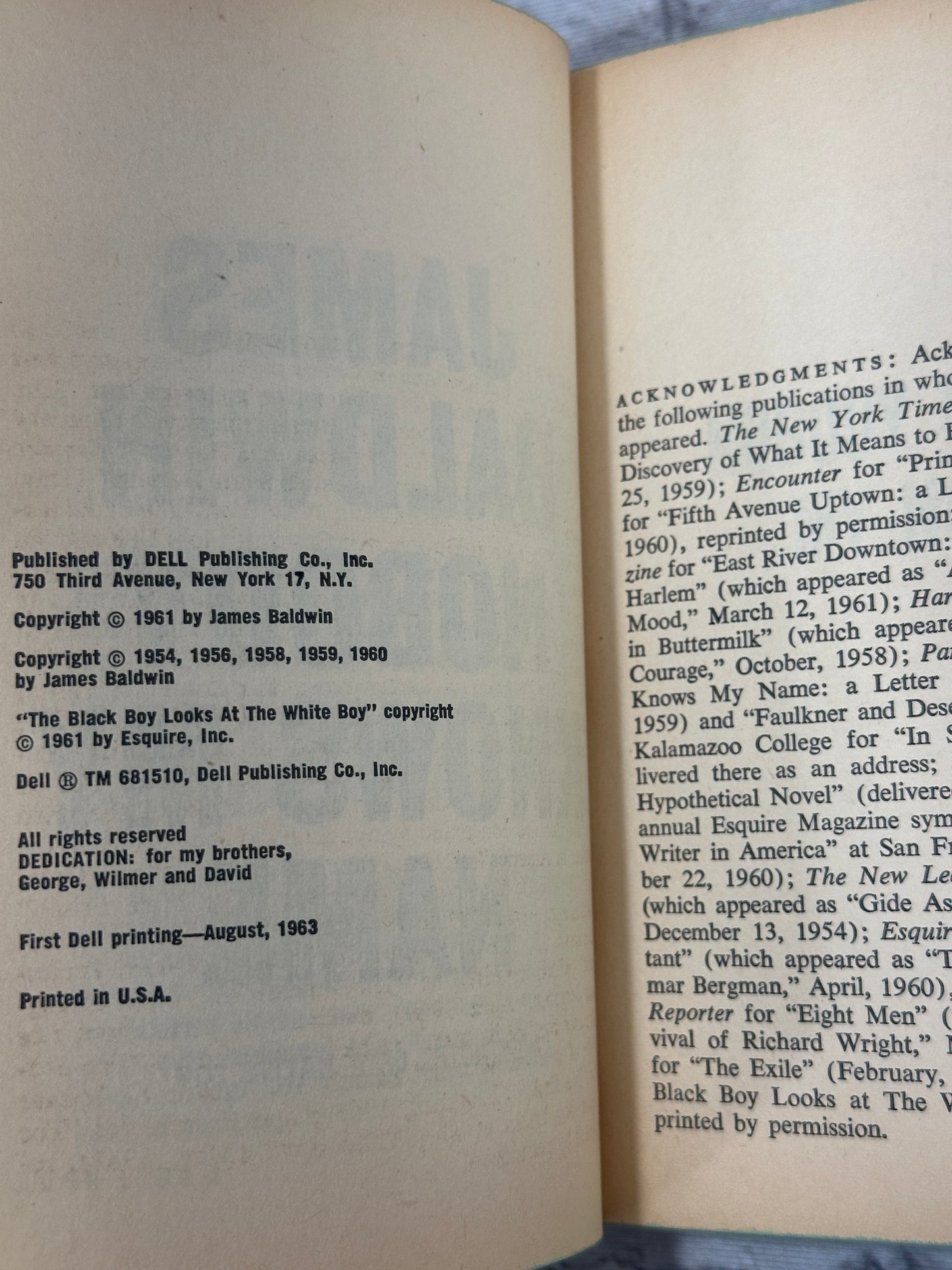Nobody Knows my Name  by James Baldwin [Dell · First Print · 1963]