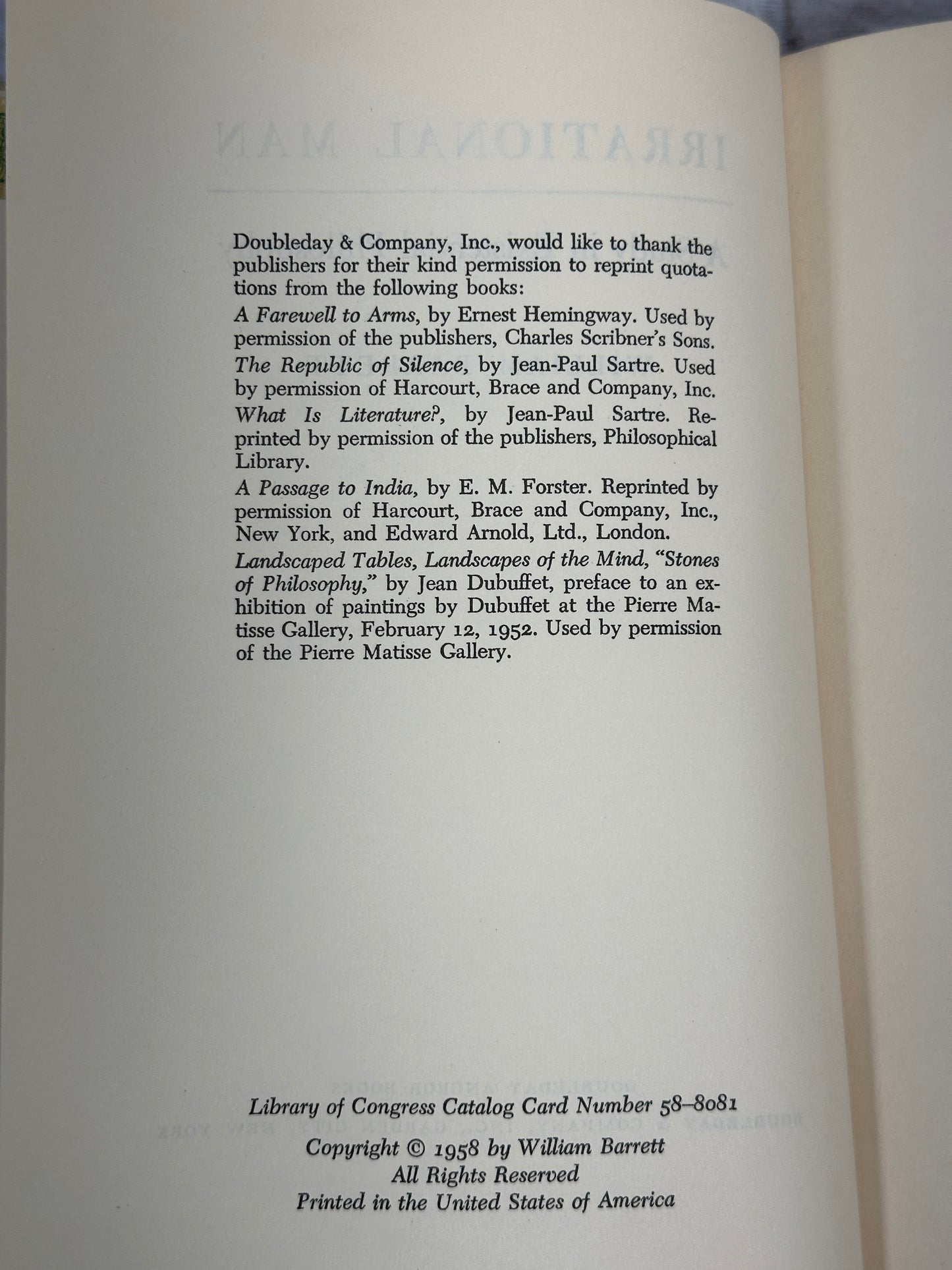 Irrational Man: A Study in Existential Philosophy by William Barrett [1958]