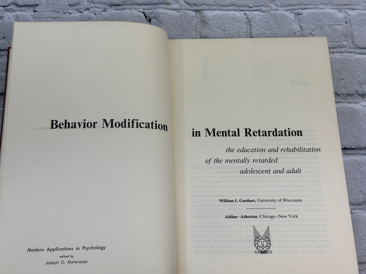 Behavior Modification in Mental Retardation by William Gardner [1971 · 1st Ed]