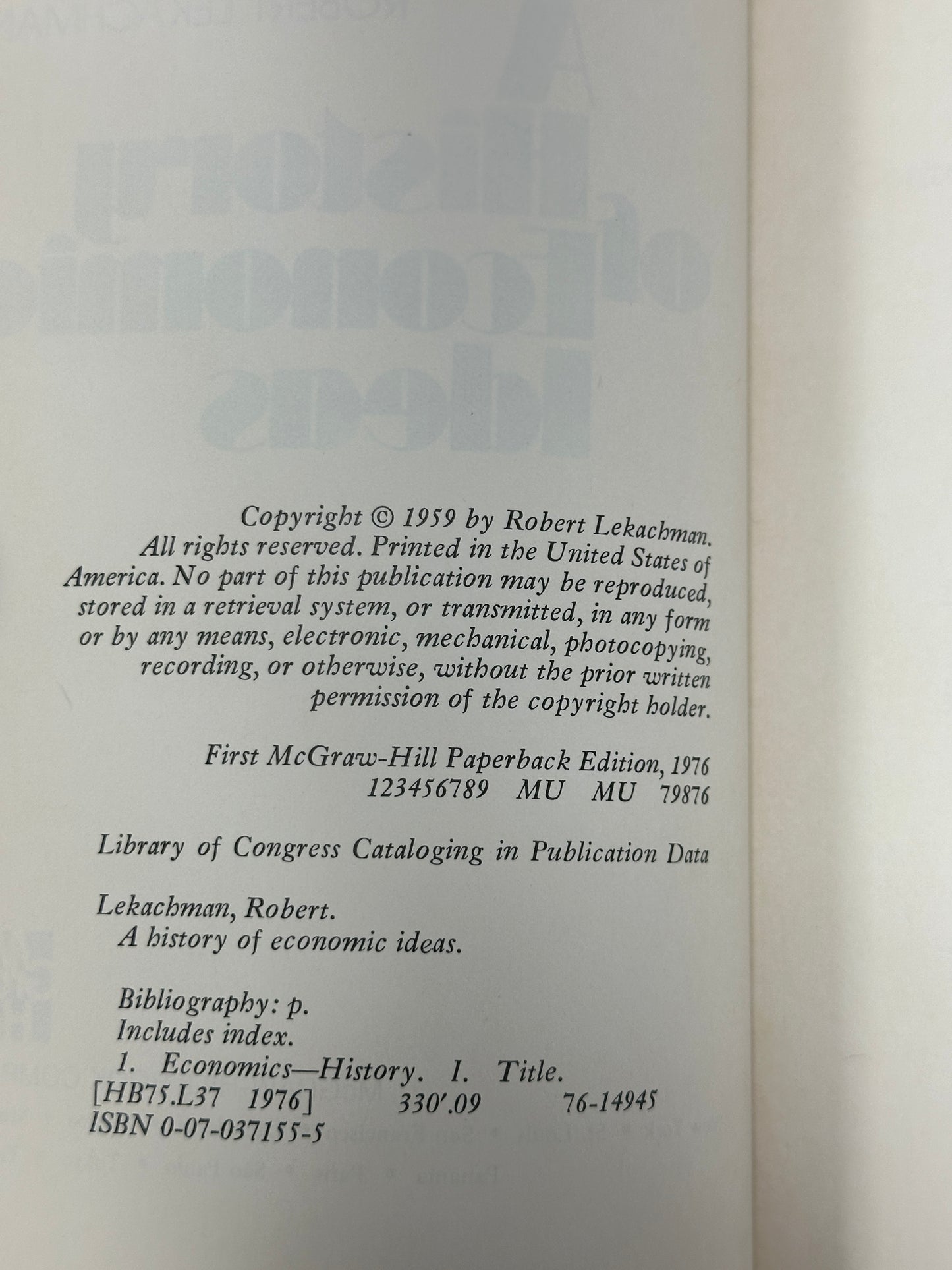 A History of Economic Ideas By Robert Lekachman [1st Paperback Ed · 1976]