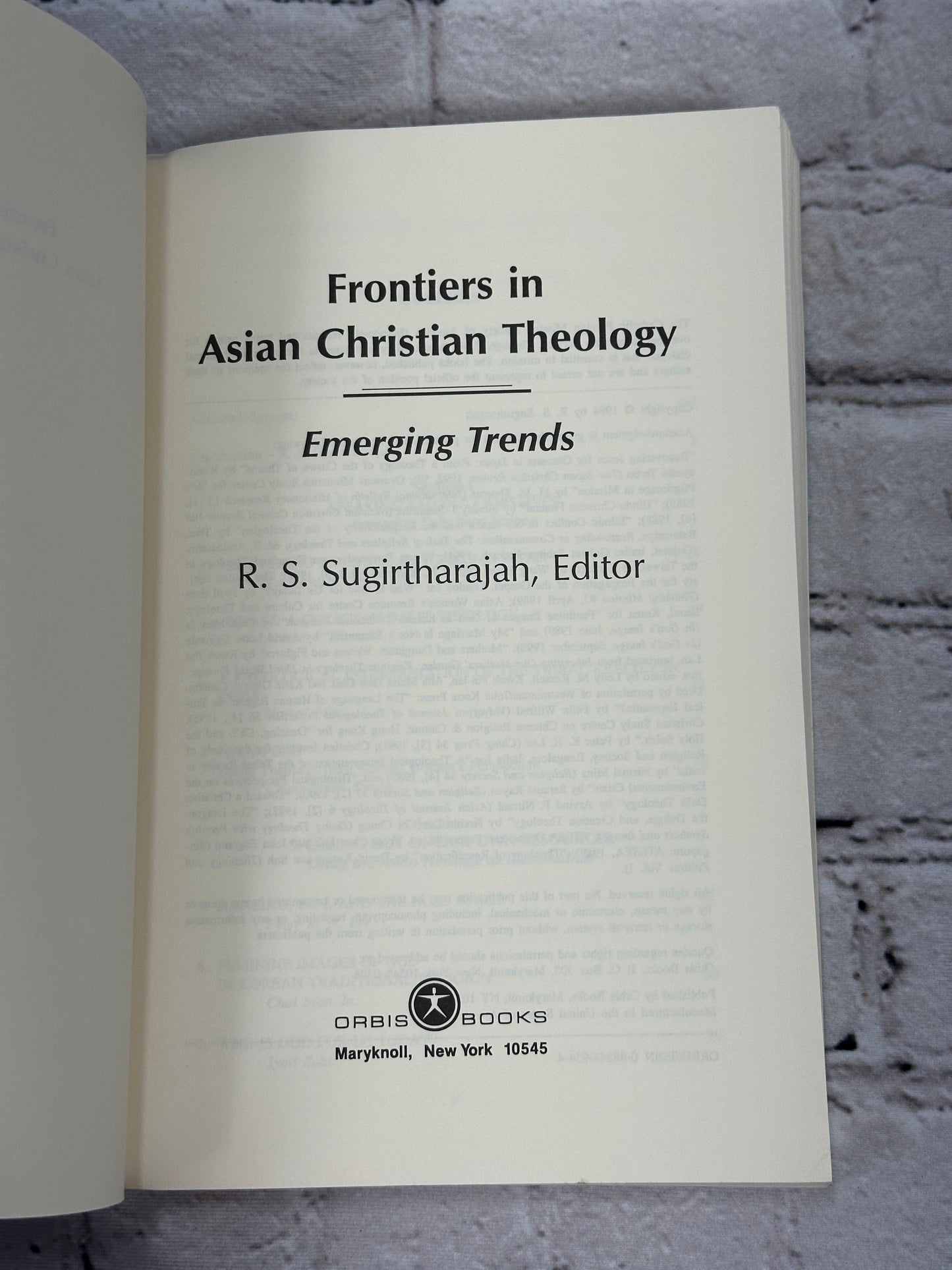 Frontiers of Asian Christian Theology Emerging Trends by Sugirtharajah [1994]