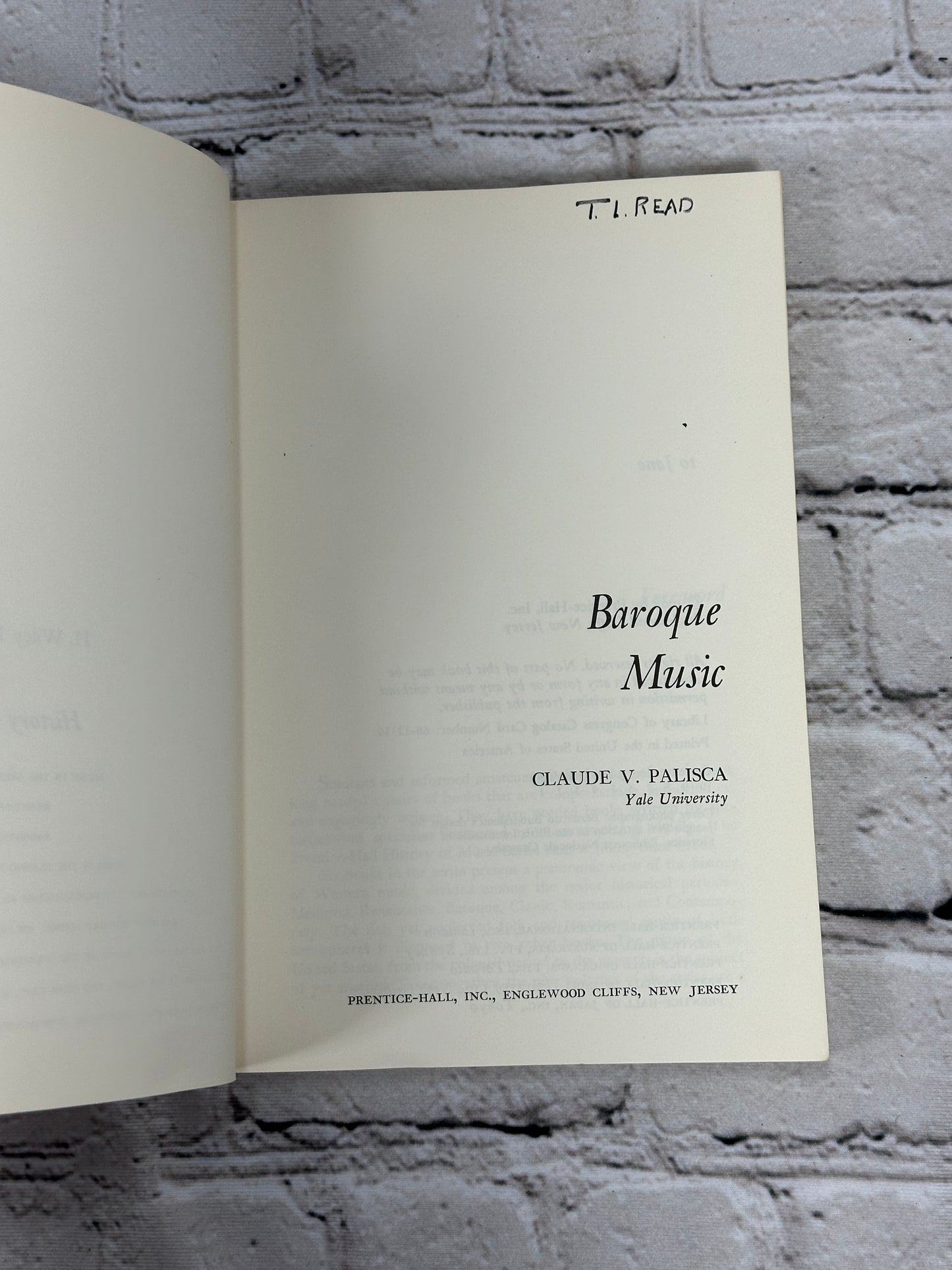 Broque Music by Claude V. Palisca [Prentice Hall History of Music · 1968]