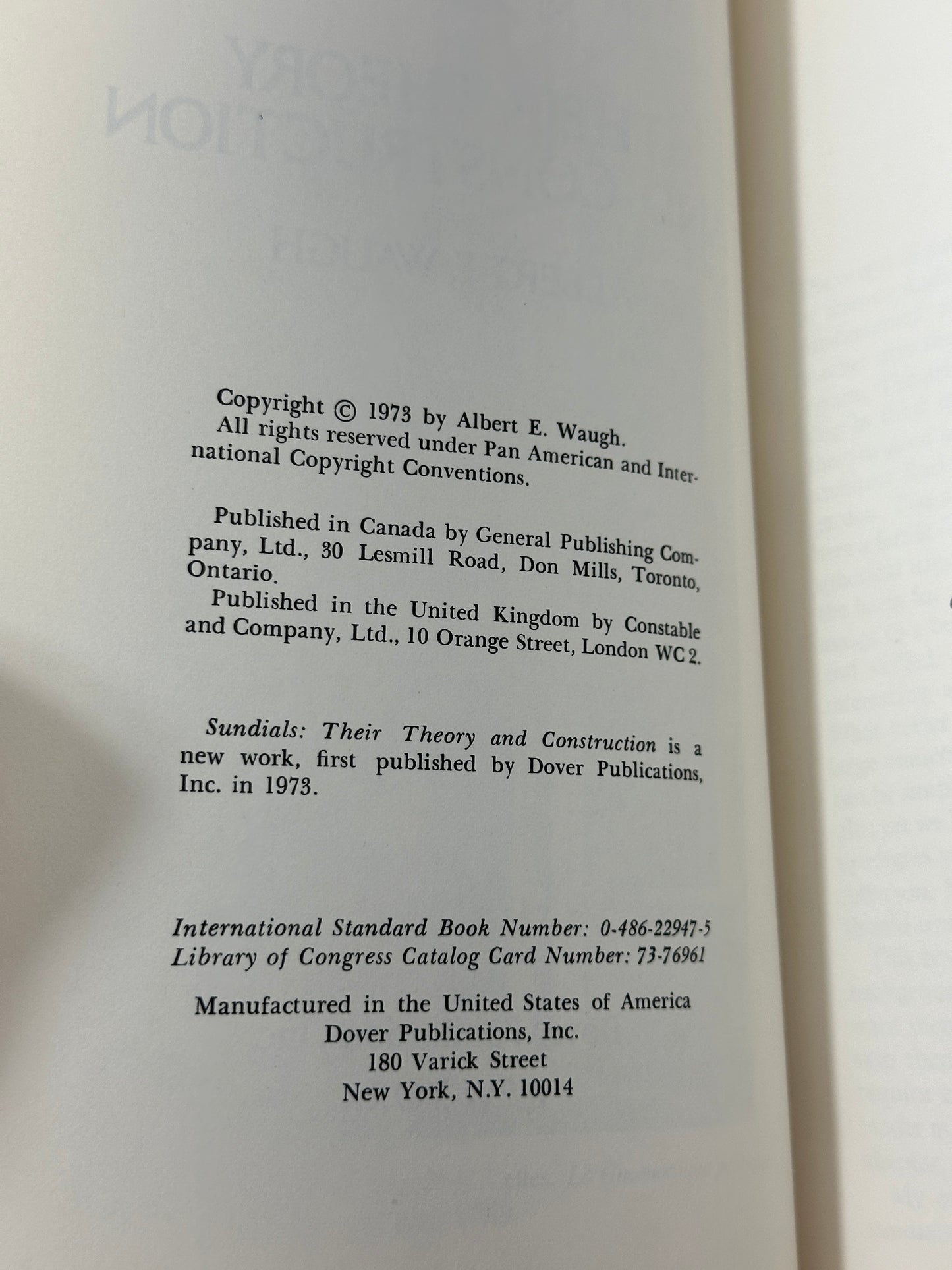 Sundials Their Theory and Construction by Albert E Waugh [1973]