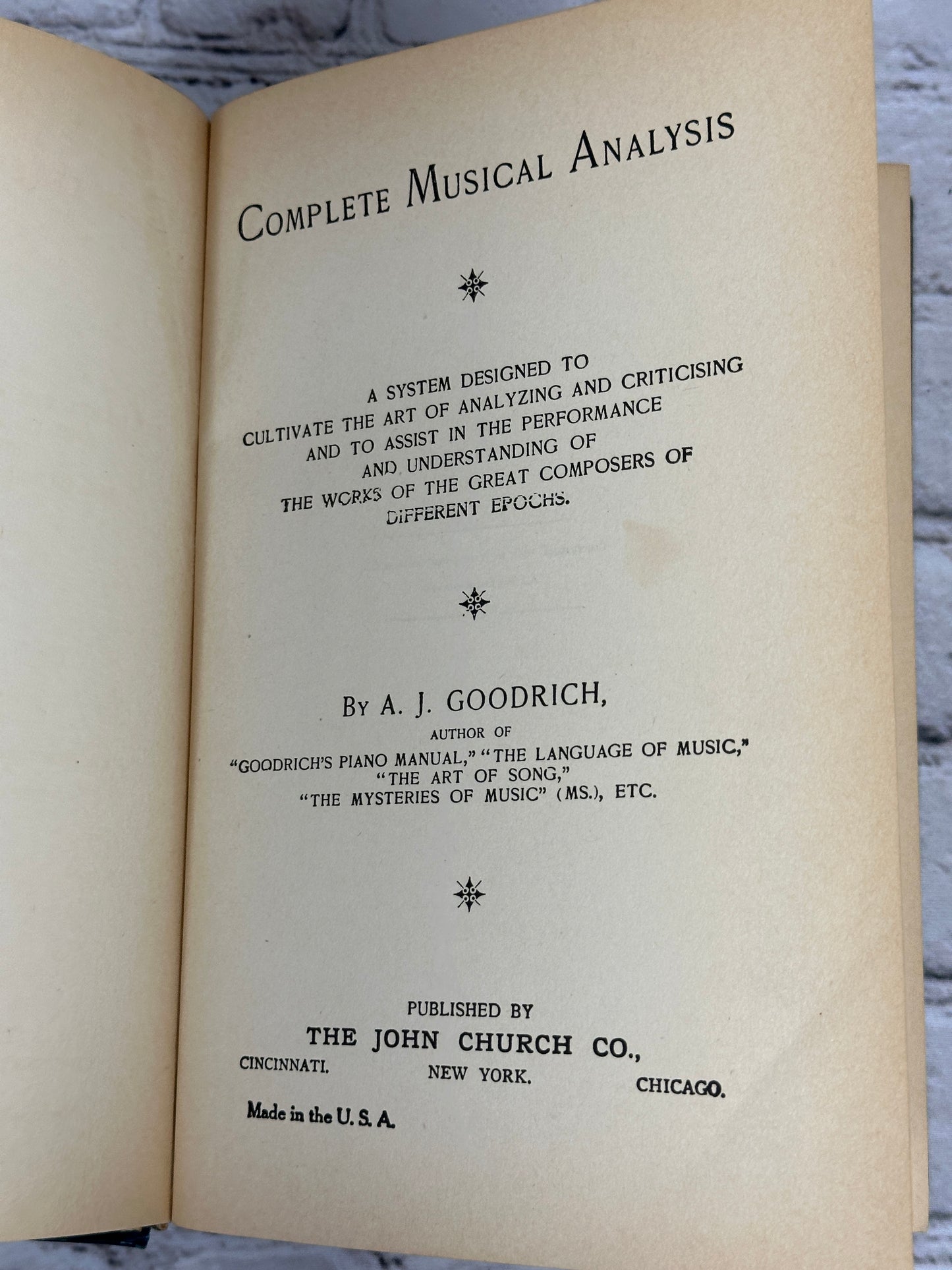 Complete Musical Analysis By A.J. Goodrich [1st Edition · 1889]