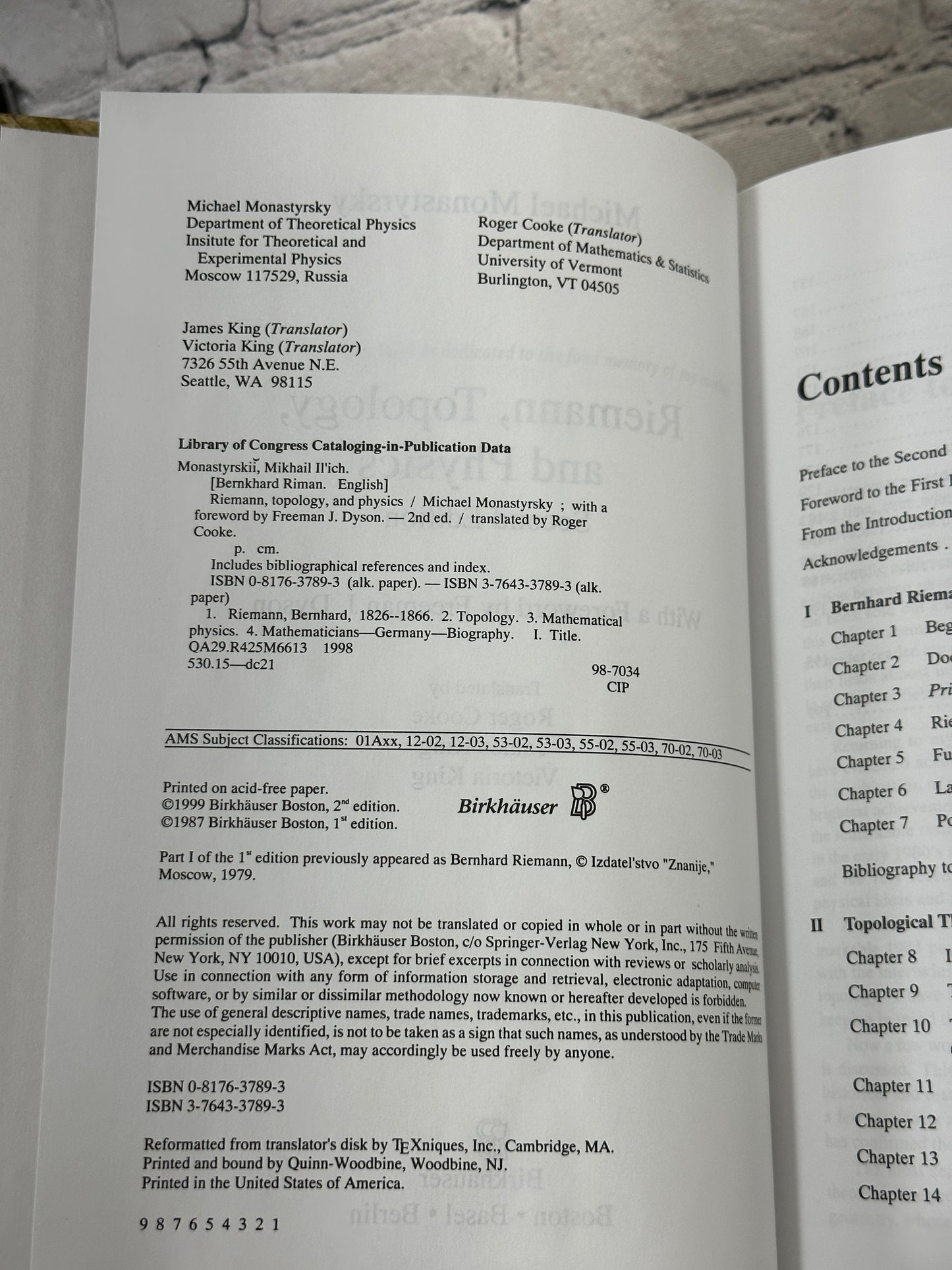 Rieman, Topology, and Physics By Michael Monastyrsky [1999 · Second Edition]