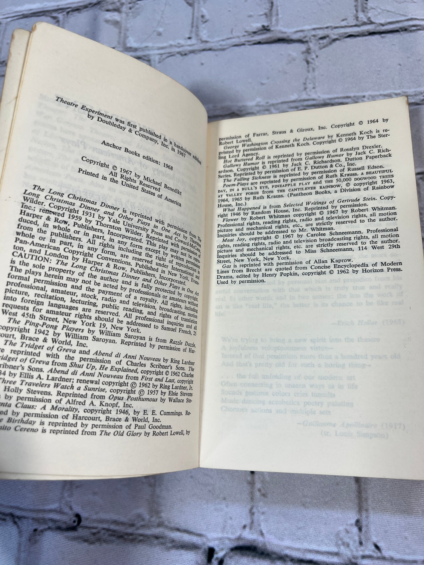 Theatre Experiment An Anthology of American Plays [1968 · Doubleday]