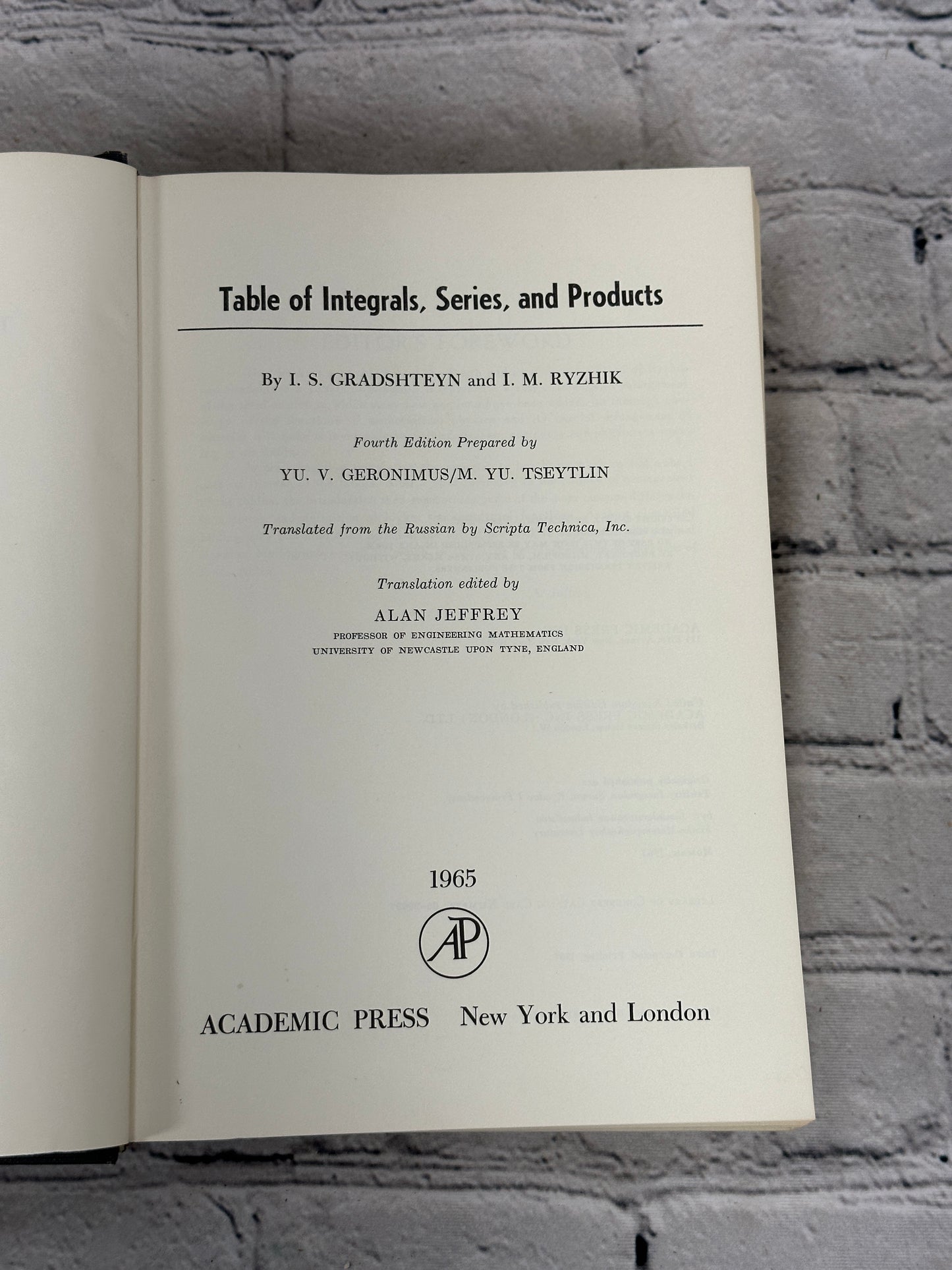 Table of Integrals, Series and Products by Gradshteyn & [1965 · Third Printing]