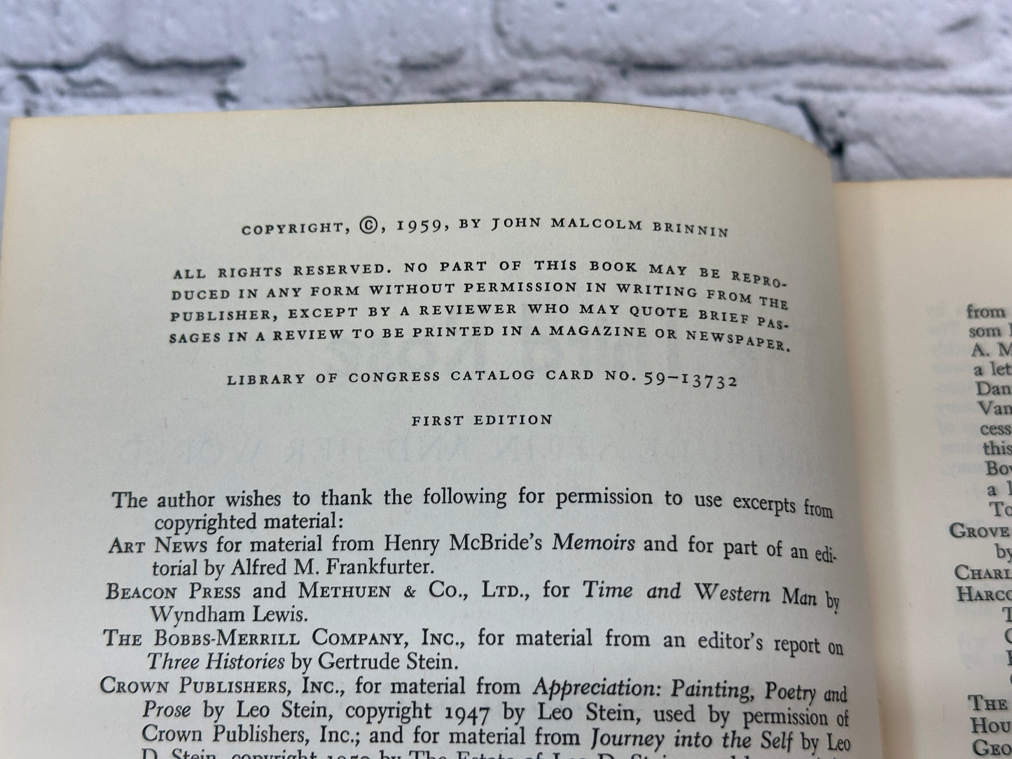 Third Rose Gertrude Stein and Her World John Brinnin [1959 · First Edition]