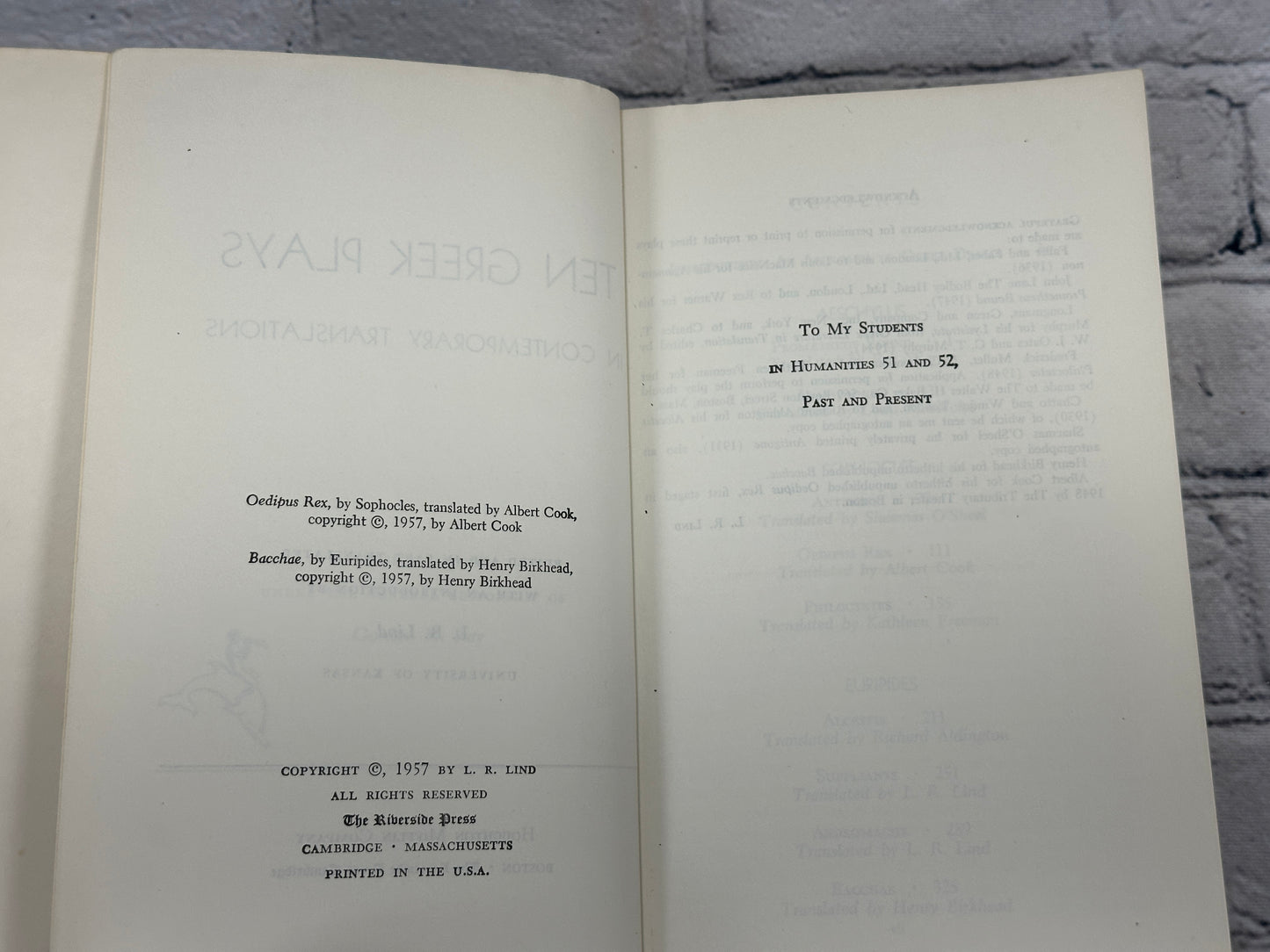 Ten Greek Play: In Contemporary Translations [Riversides Edition · C19 · 1957]