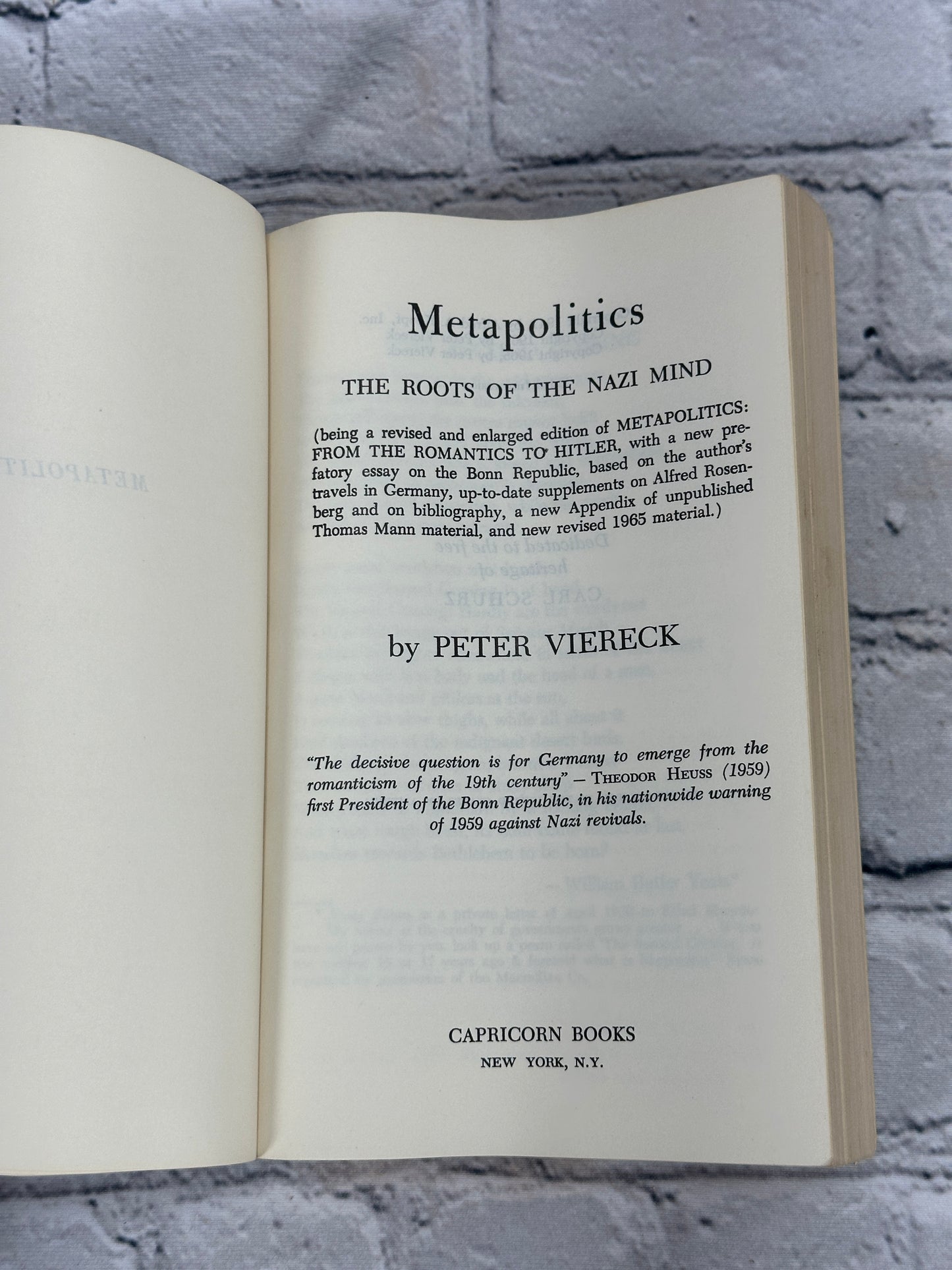 Meta-Politics: The Roots Of The Nazi Mind by Peter Viereck [1965]