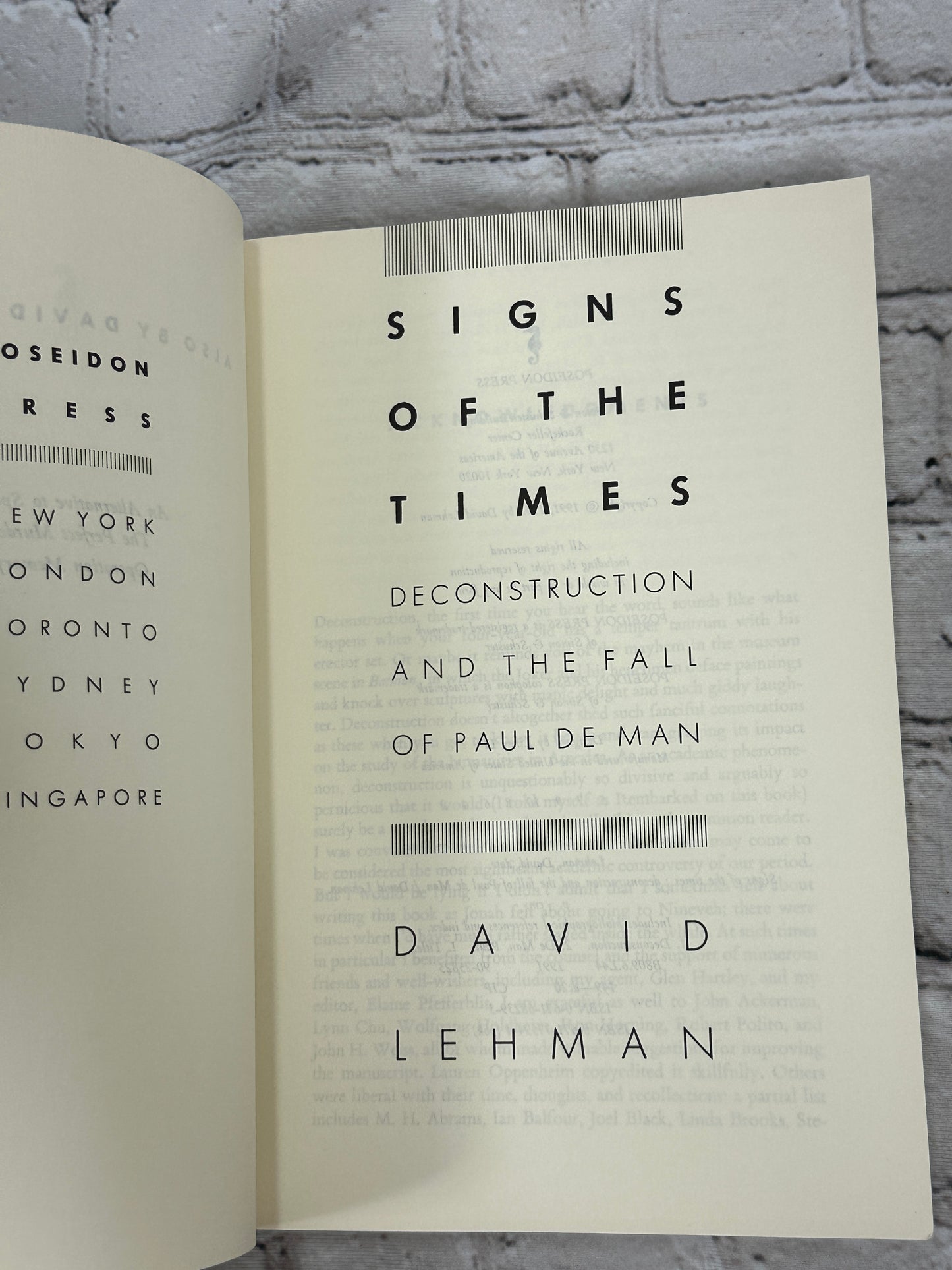 Signs of the Times: Deconstruction and the Fall of Paul de Man-David by Lehman