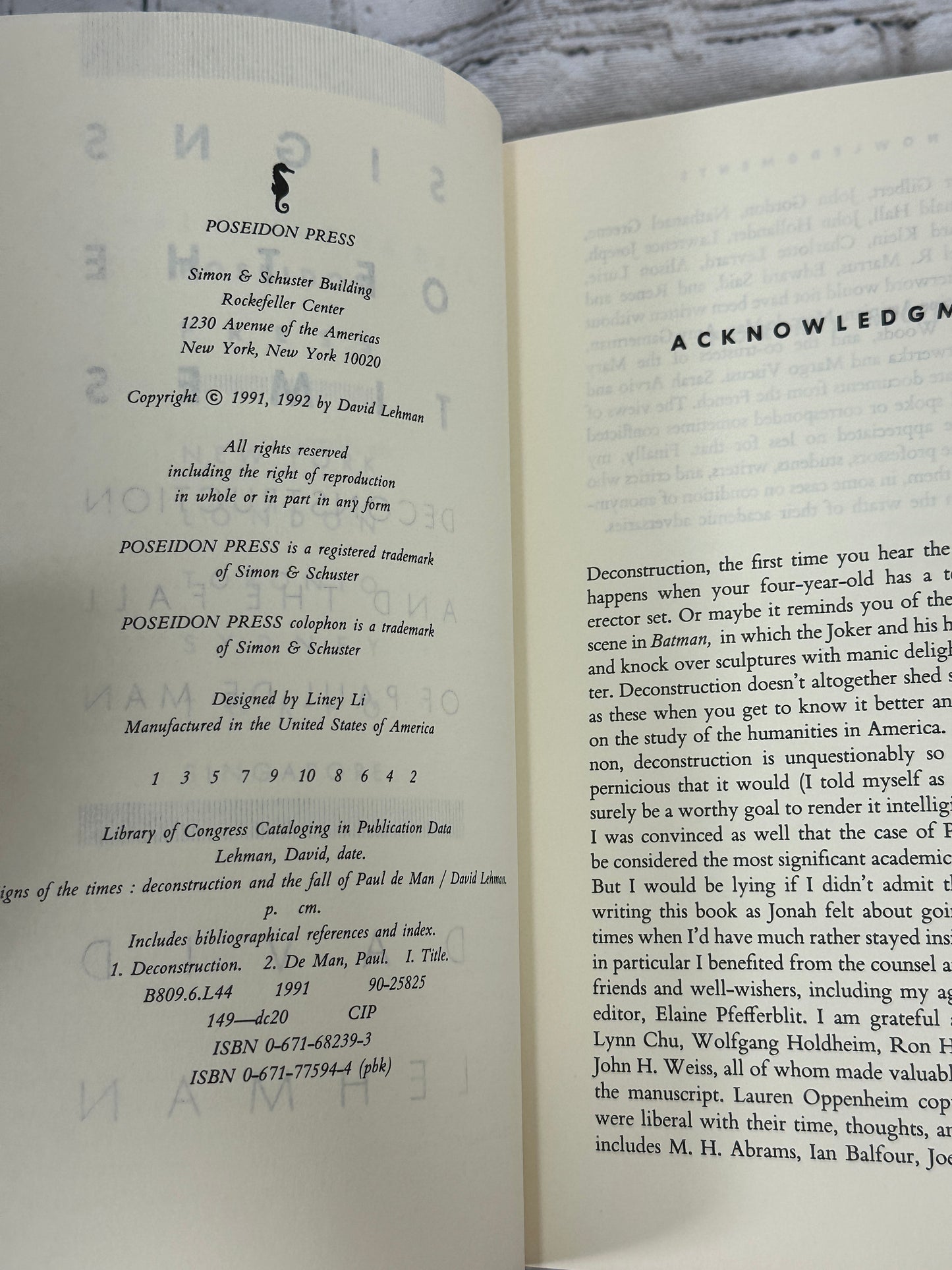 Signs of the Times: Deconstruction and the Fall of Paul de Man-David by Lehman