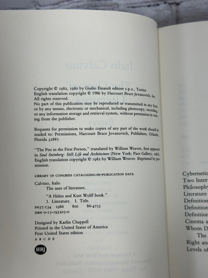 The Uses of Literature: Essays by Italo Calvino [1st U.S Ed. · 1st Print · 1986]