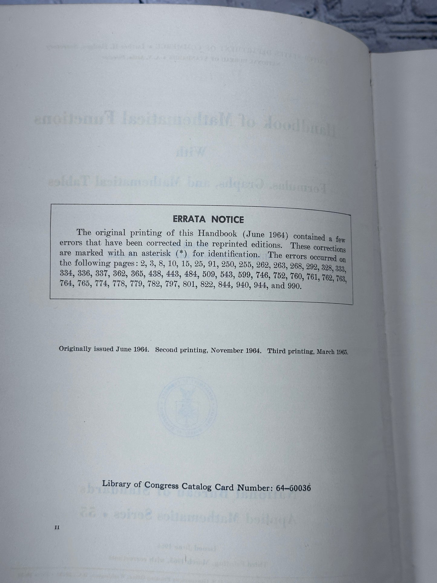 Handbook of Mathematical Functions w/ Formulas, Graphs & Tables [1965]