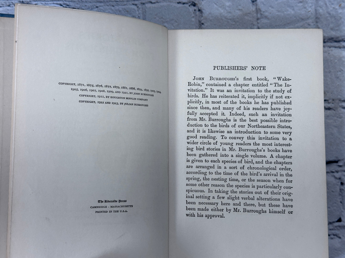 Bird Stories From Burroughs By John Burroughs [Riverside Press · 1923]