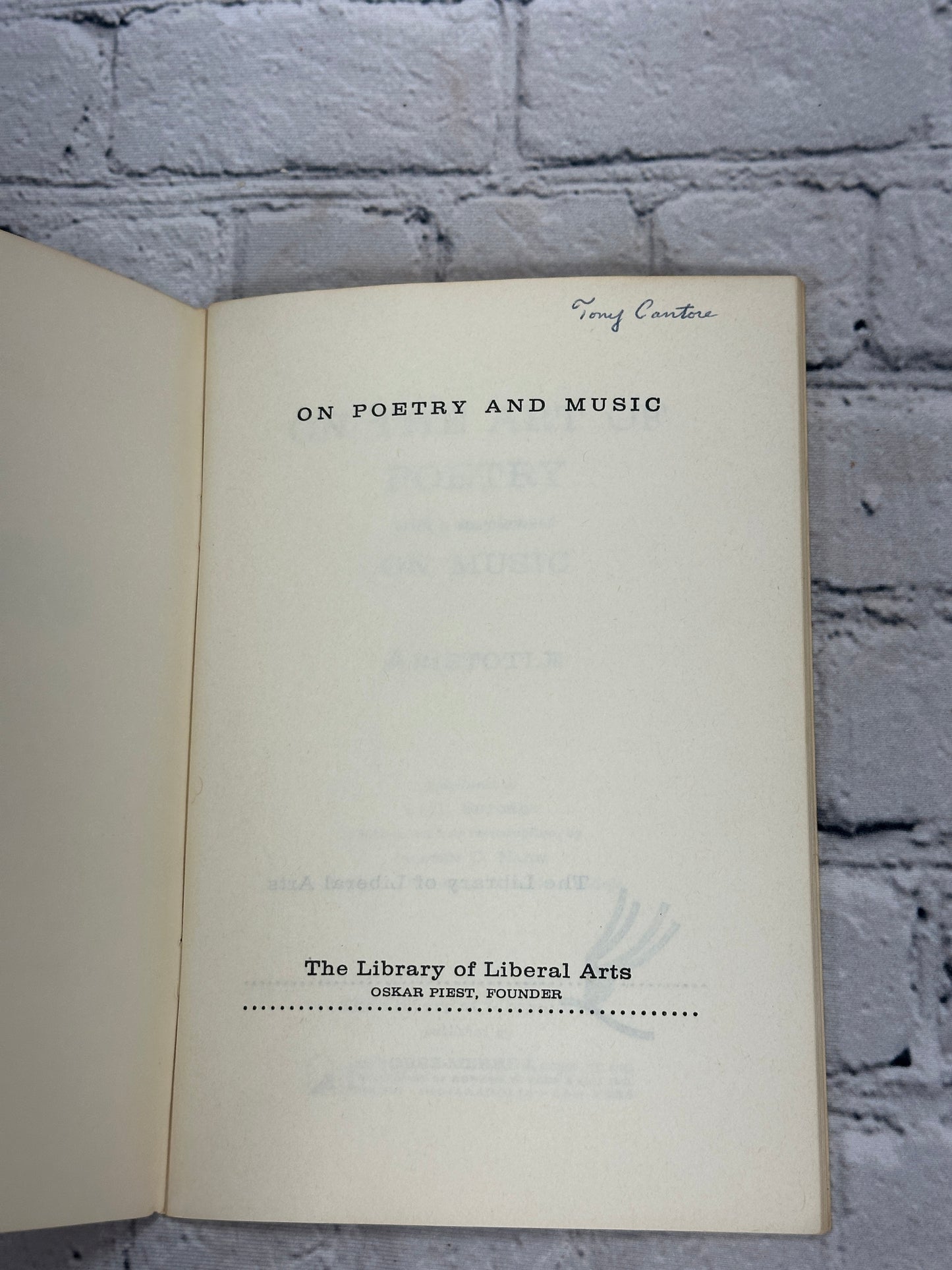 Aristotole: On Poetry and Music [Library of Liberal Arts · 1956]