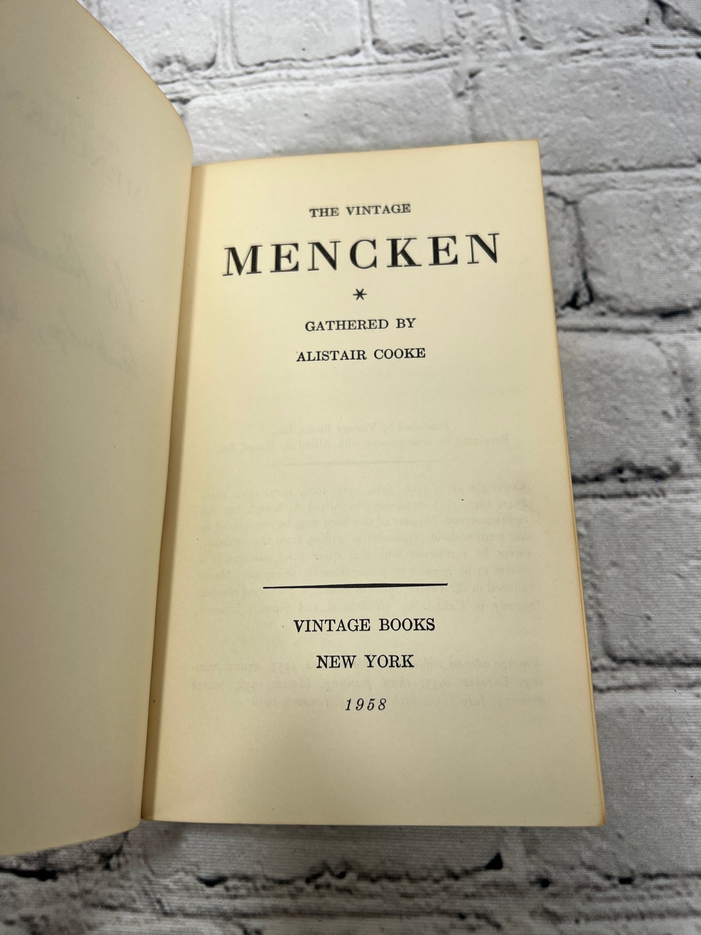 The Vintage Mencken Gathered By Alistair Cooke [1958 · 5th Print]