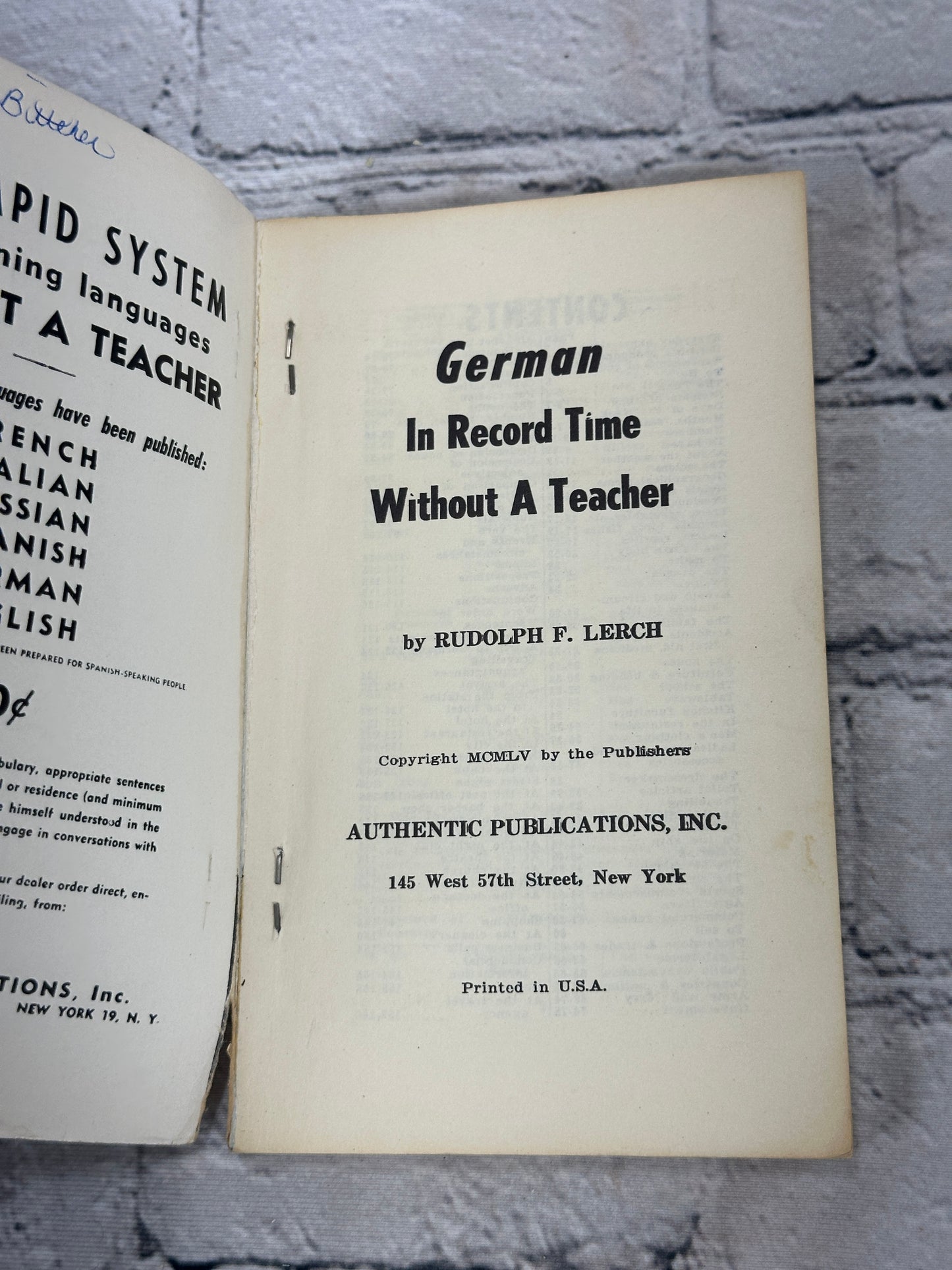 German by this Rapid System Without a Teacher by Rodulph F Lerch [1955]