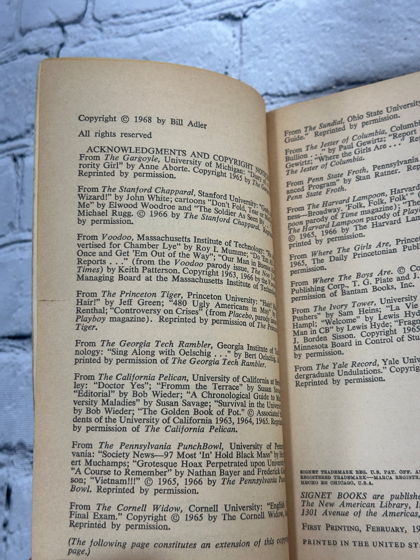 Best Campus Humor of the Swinging '60s Bill Adler [1st Ed. · 1968]