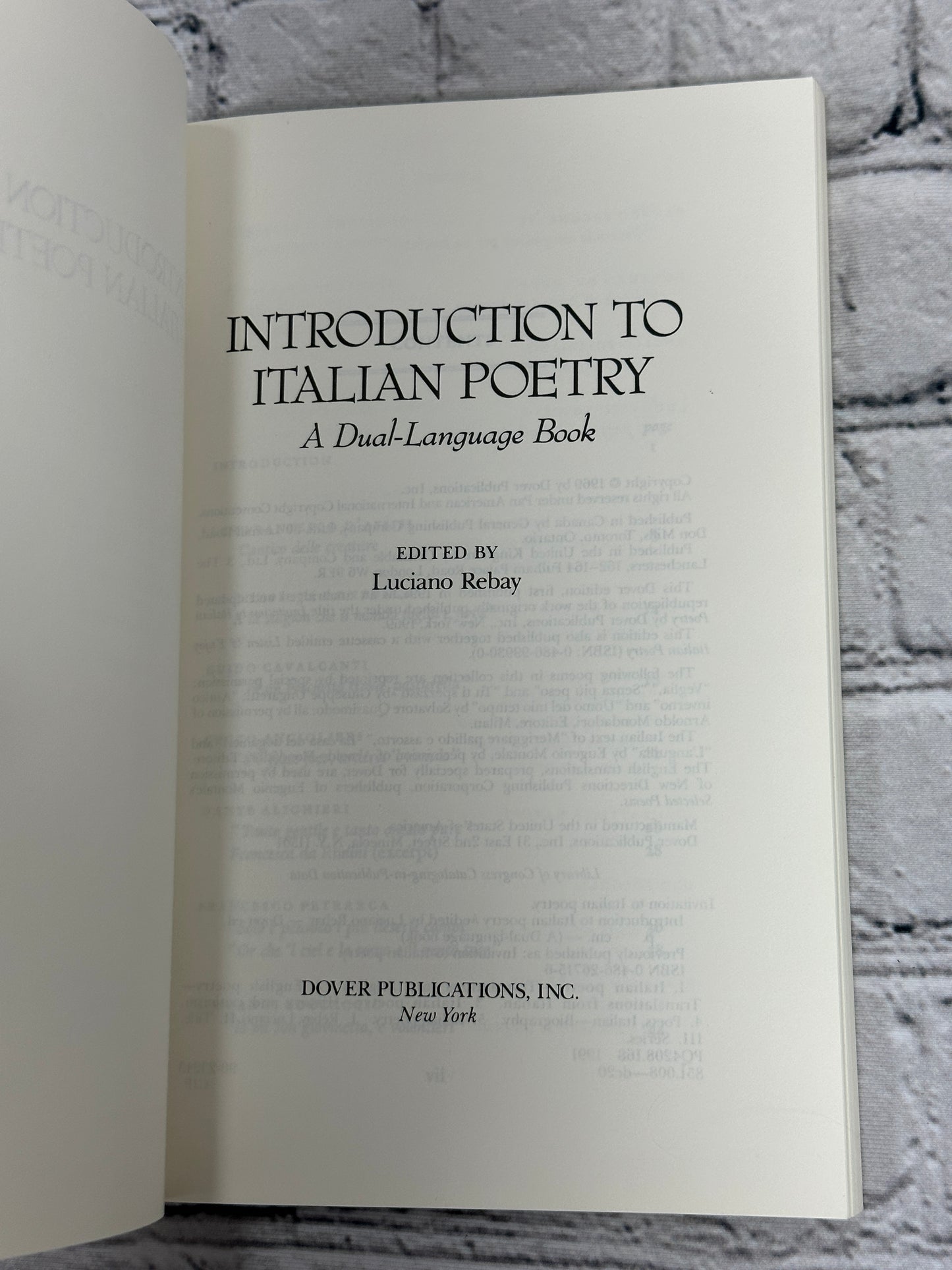 Introduction to Italian Poetry: A Dual-Language Book by Luciano Rebay  [1969]