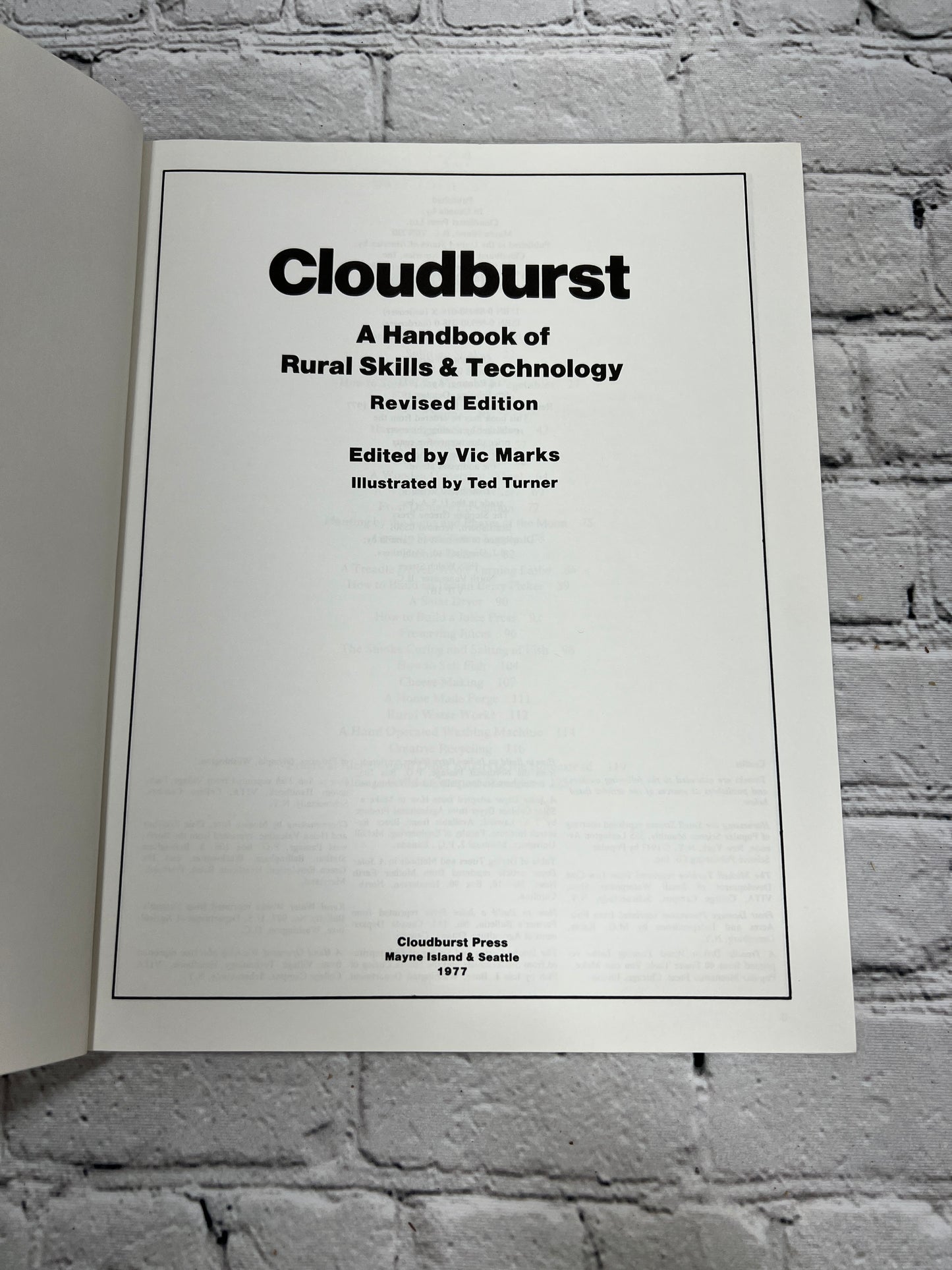 Cloudburst A Handbook of Rural Skills and Technology by Vic Marks  [1977]