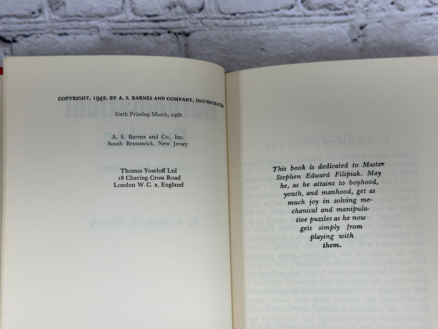 Mathematical Puzzles and Other Brain Twisters by Anthony S. Filipiak  [1968]