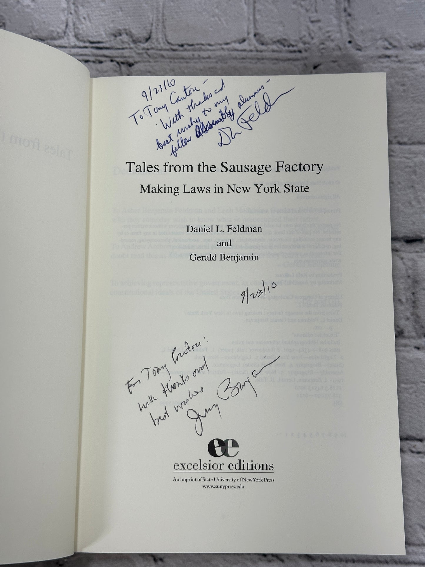 Tales from the Sausage Factory Making Laws in NY By Daniel Feldman [Signed · 1st Edition · 2010]